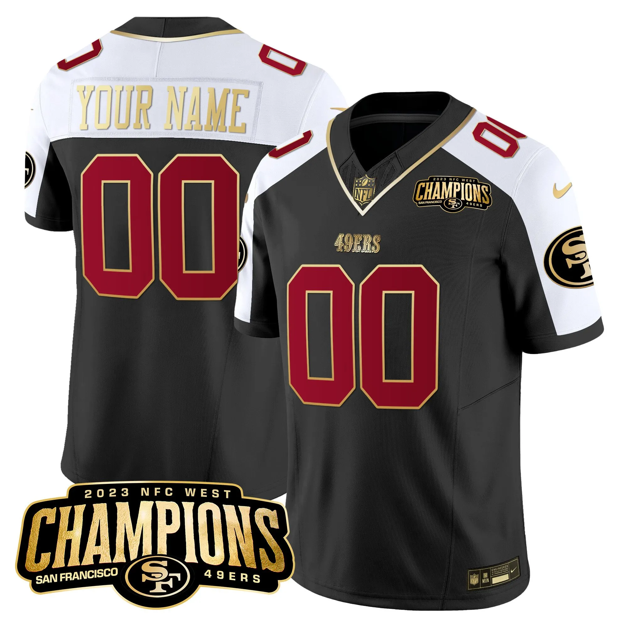 49ers 2023 NFC West Champions Patch Vapor Jersey V2 - All Stitched