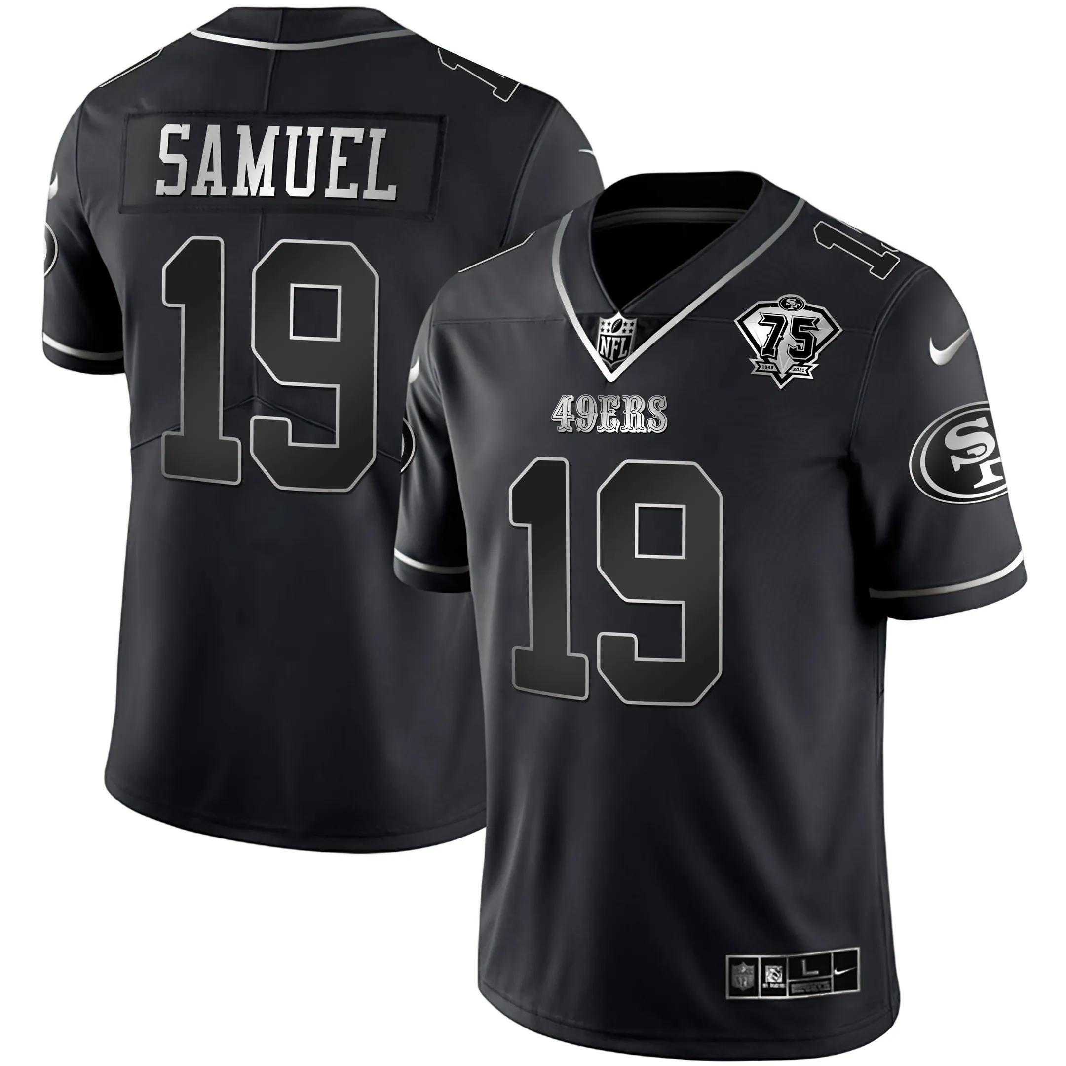 49ers 75th Anniversary Patch Black Silver Limited - All Stitched