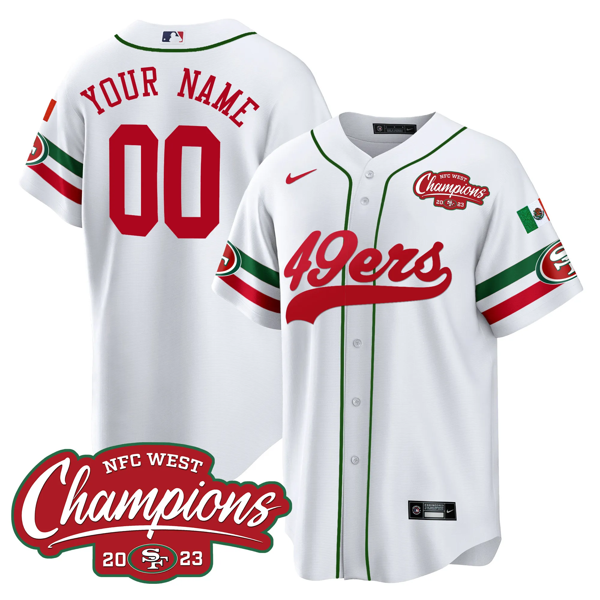 49ers Mexico 2023 NFC West Champions Baseball Custom Jersey - All Stitched