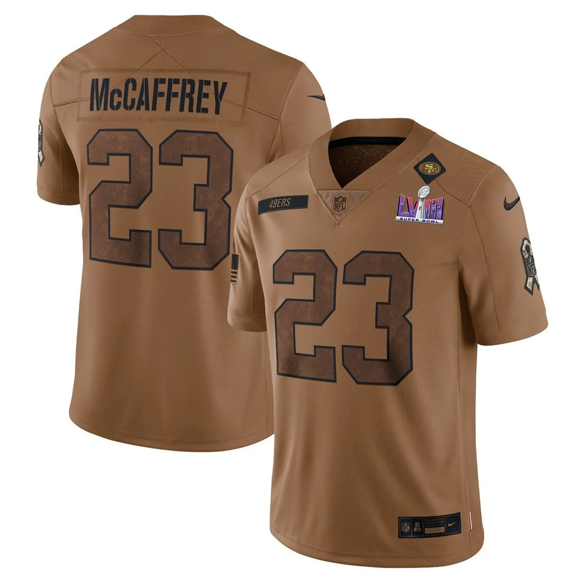 49ers Super Bowl LVIII Patch Salute To Service Brown Limited Jersey - All Stitched