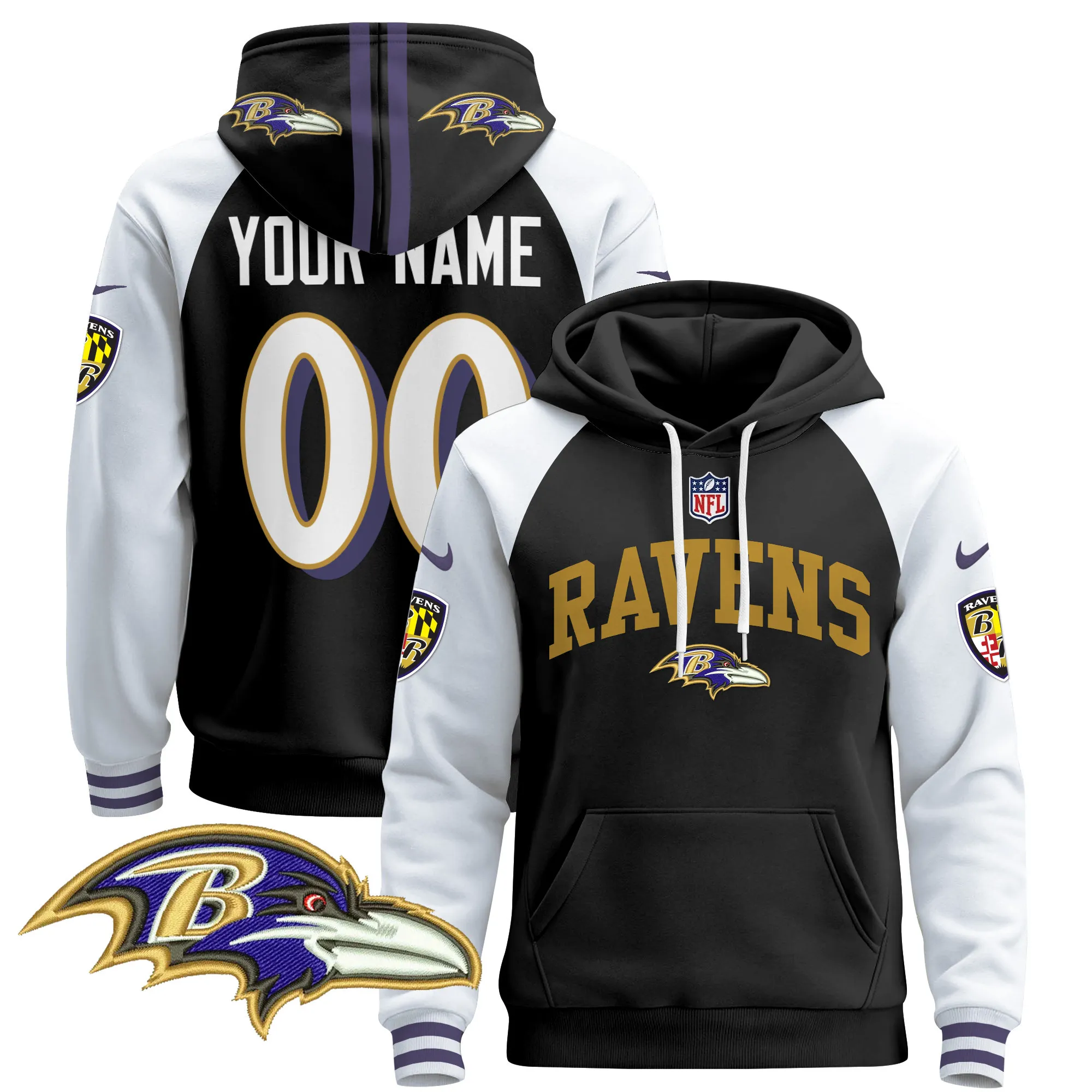 Baltimore Ravens 2024 Custom Pullover Hoodie V2 - All Stitched