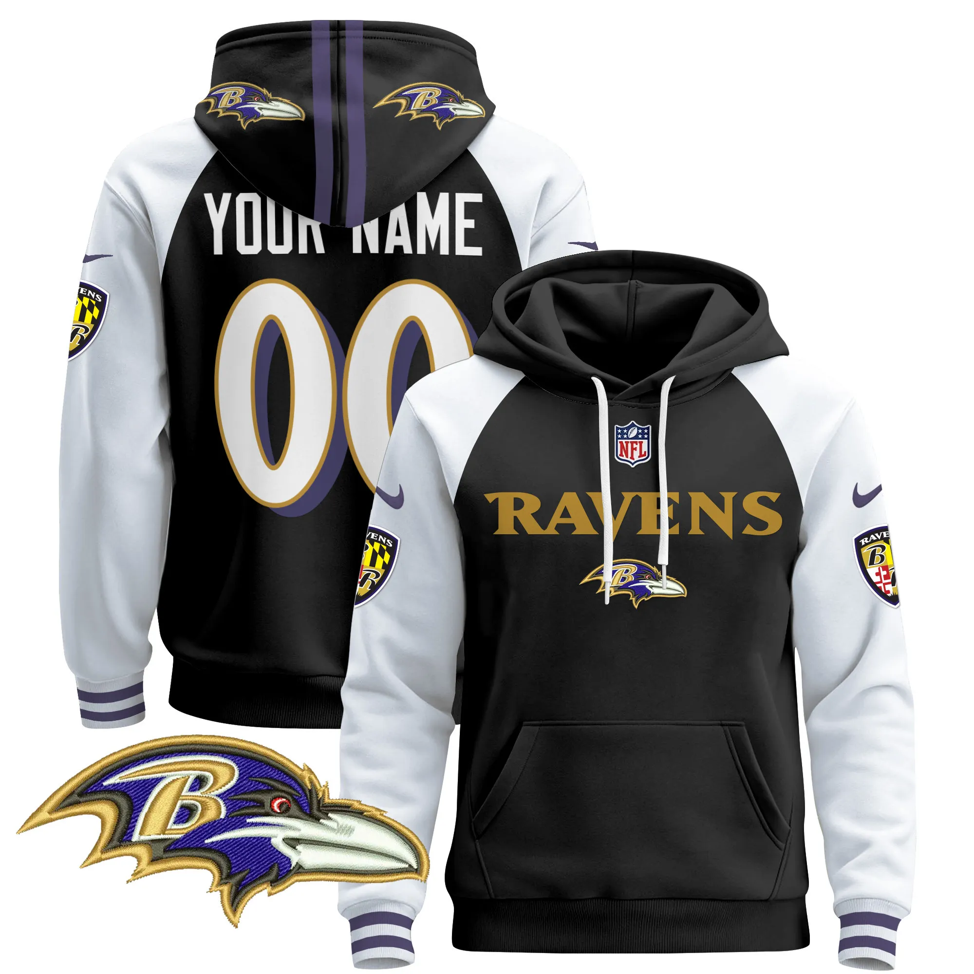 Baltimore Ravens 2024 Custom Pullover Hoodie V3 - All Stitched