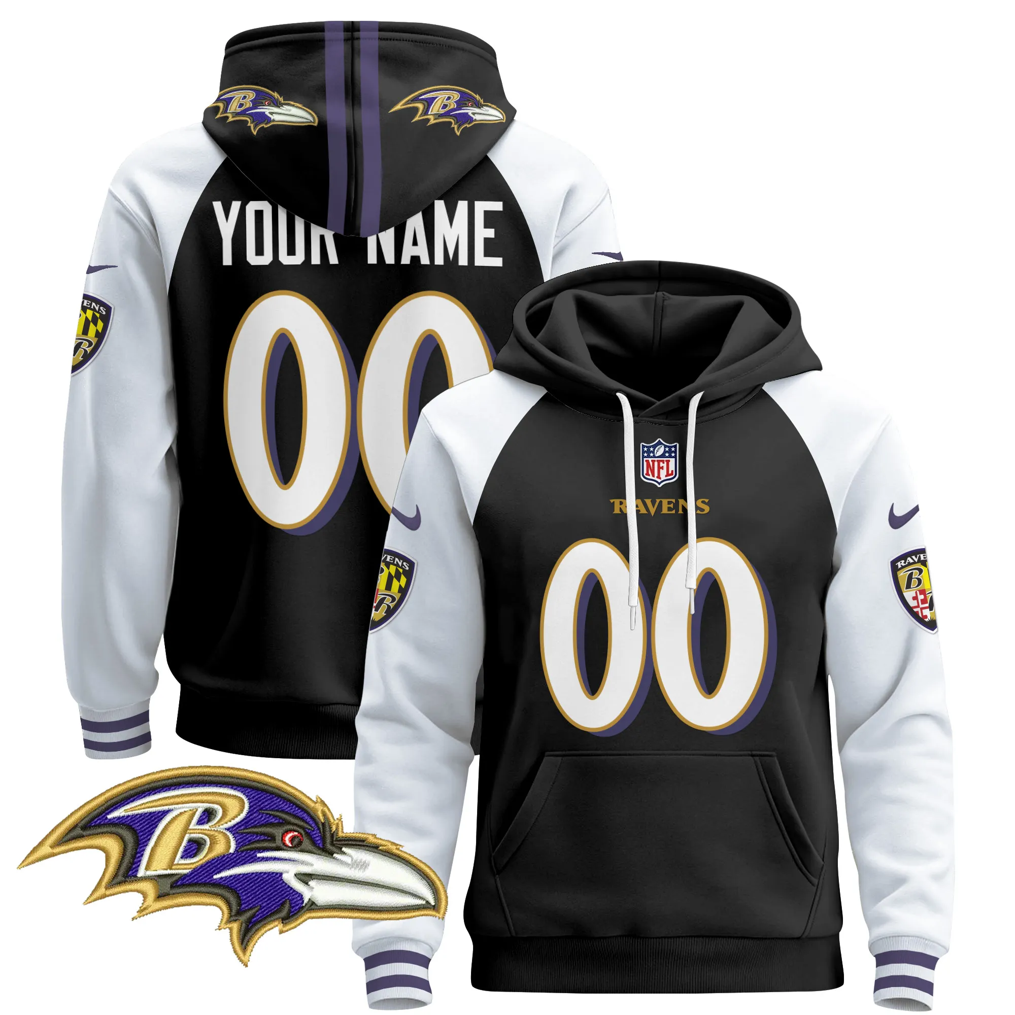 Baltimore Ravens 2024 Custom Pullover Hoodie V4 - All Stitched