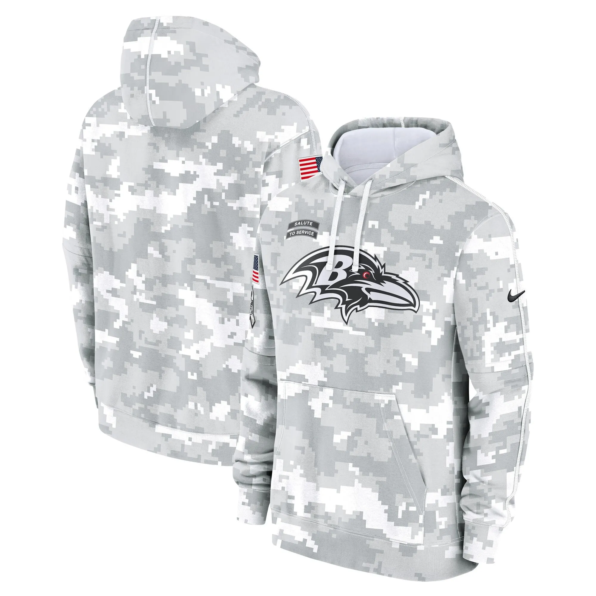 Baltimore Ravens 2024 Salute to Service Pullover Hoodie - Arctic Camo - All Stitched