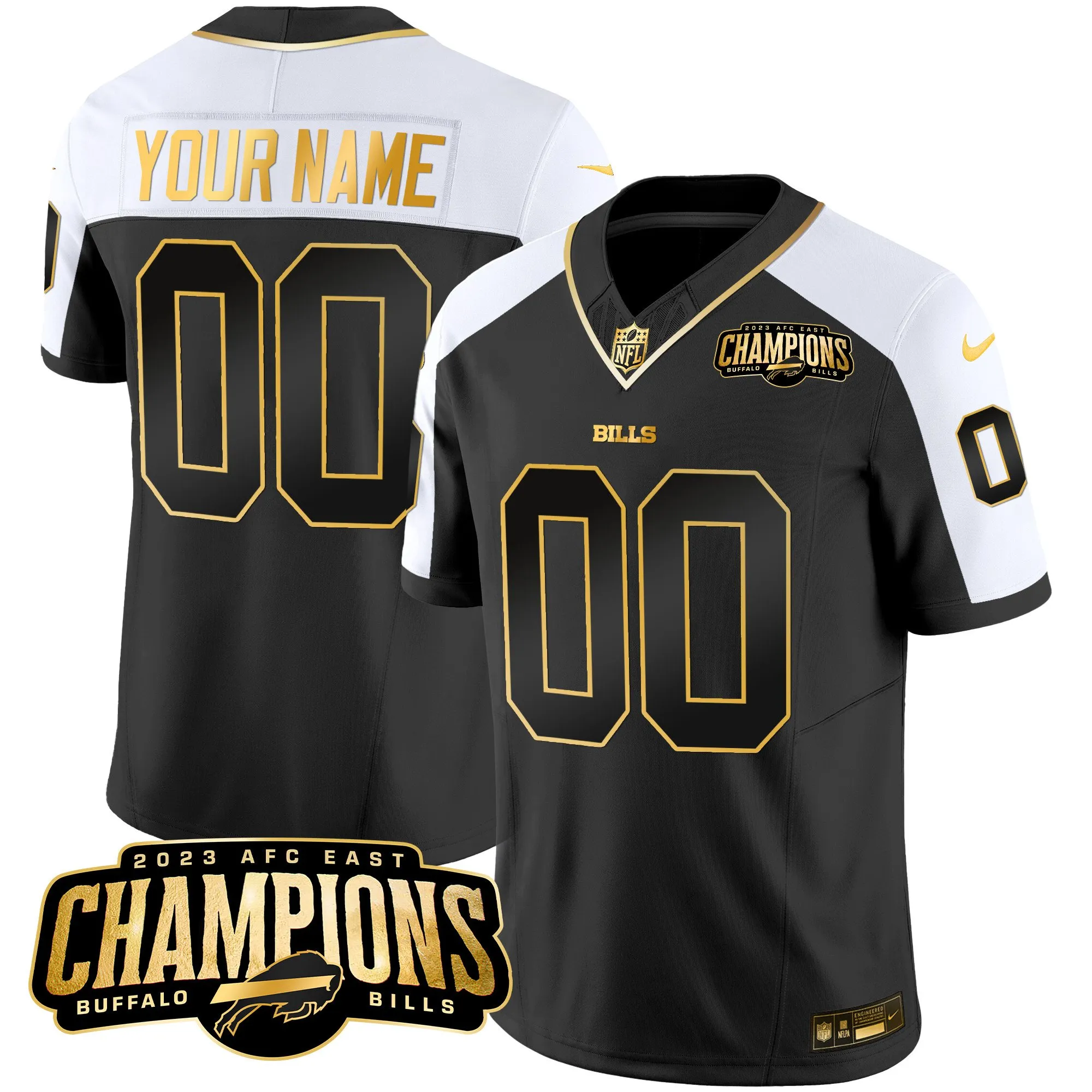 Bills 2023 AFC East Champions Patch Gold Vapor Custom Jersey - All Stitched