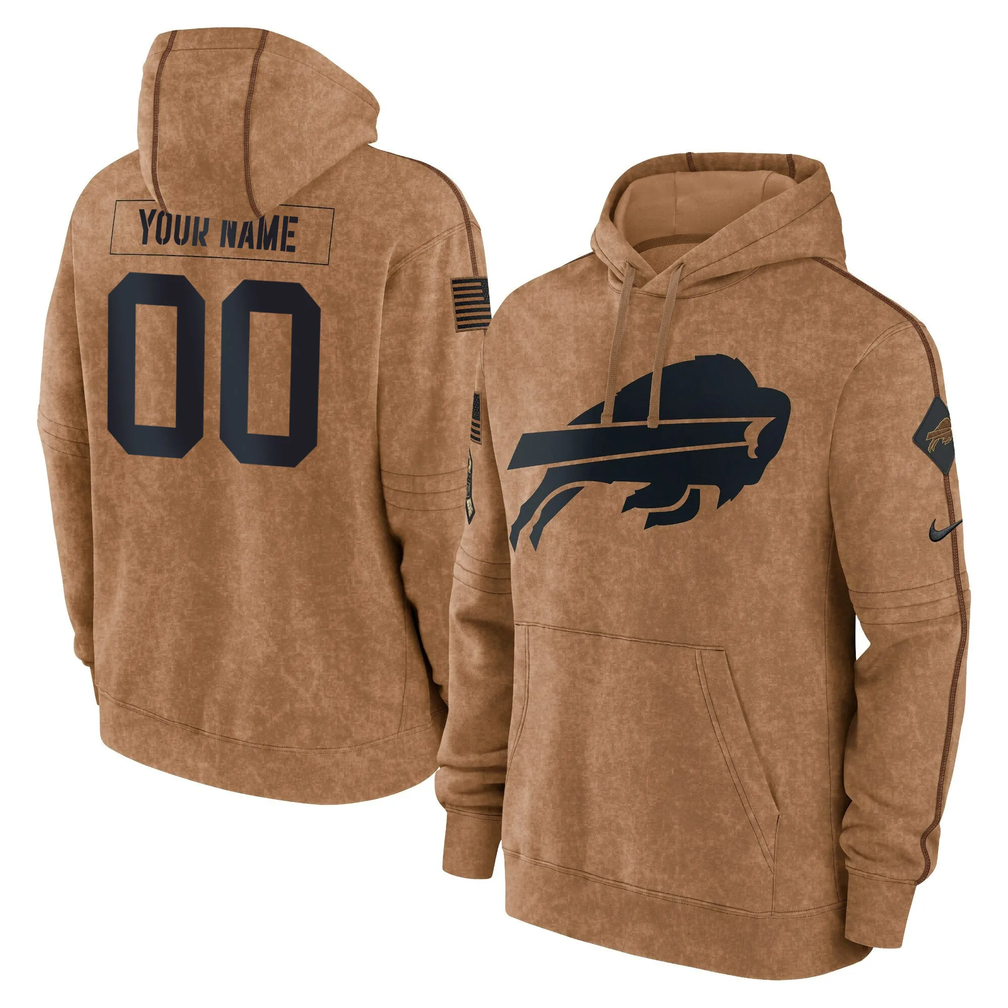 Bills 2023 Salute To Service Brown Custom Hoodie - Stitched