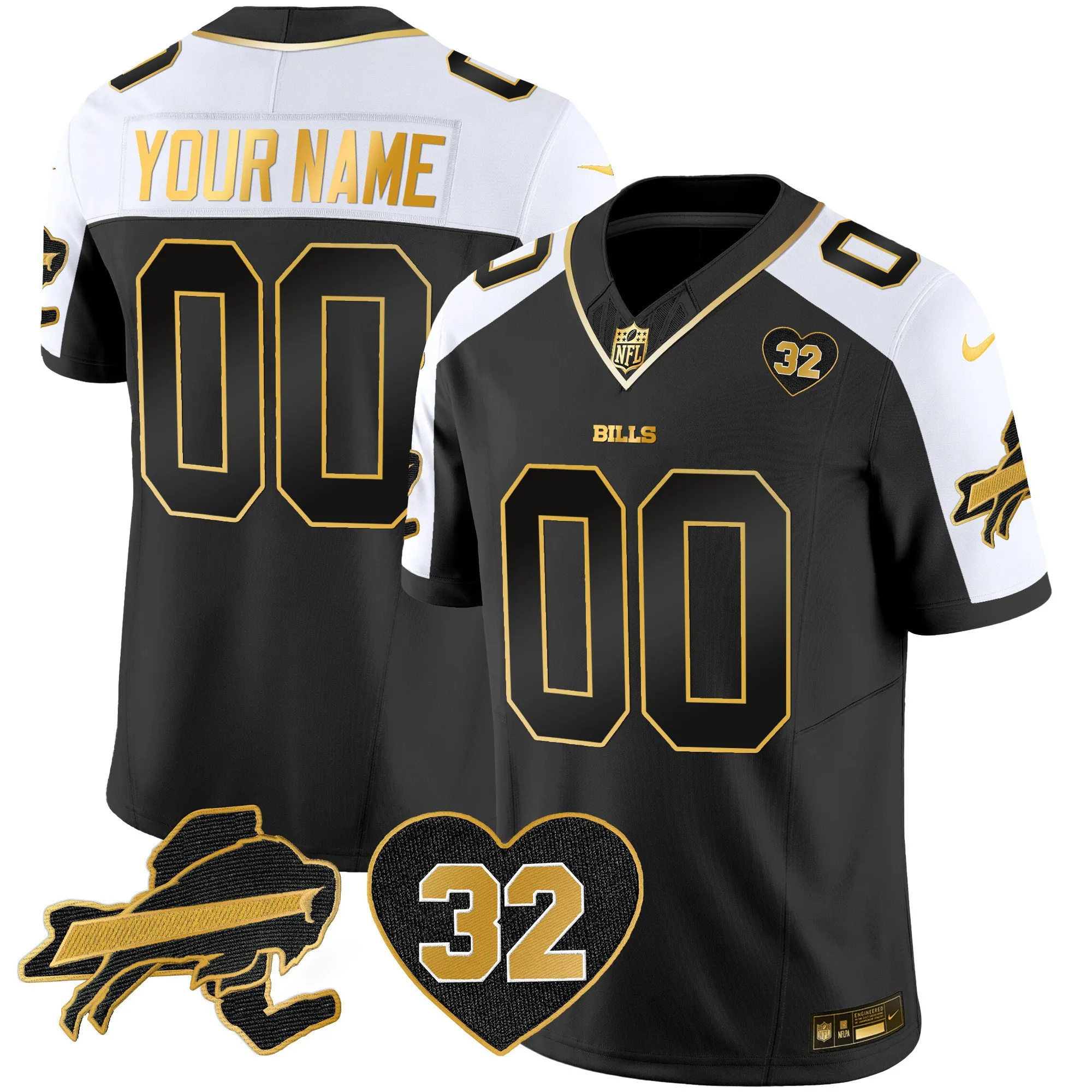 Bills O.J. Simpson Patch Gold Vapor Limited Custom Jersey - All Stitched