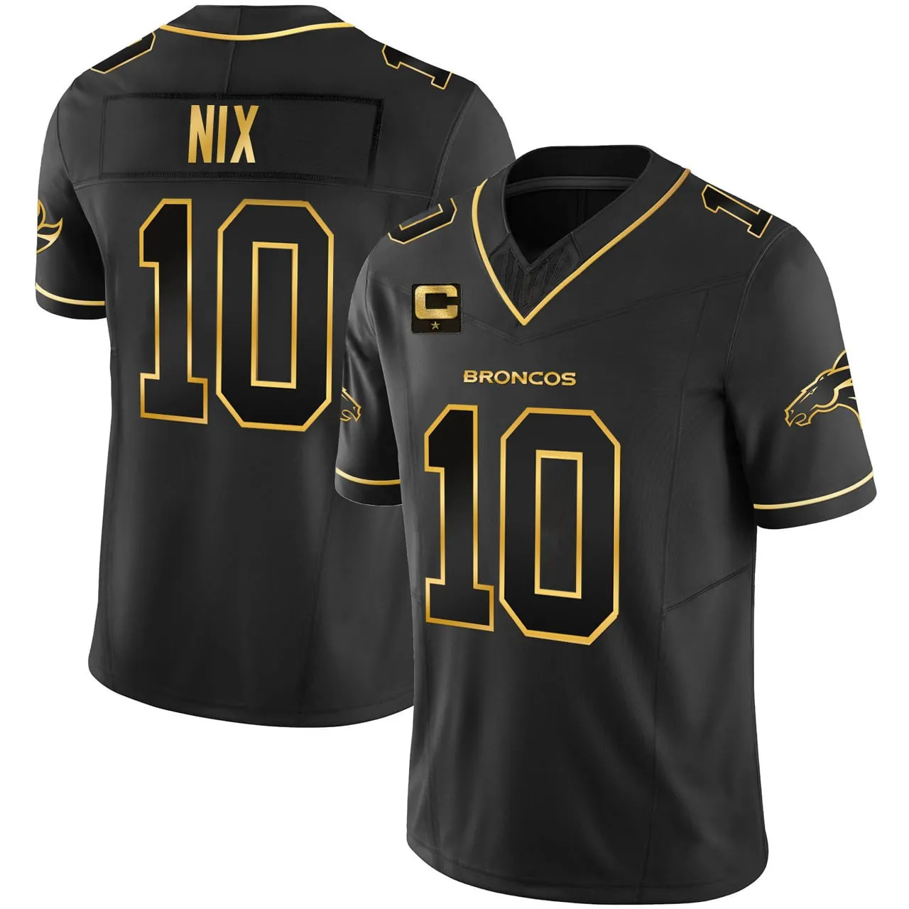 Bo Nix Denver Broncos Black Gold Jersey - All Stitched