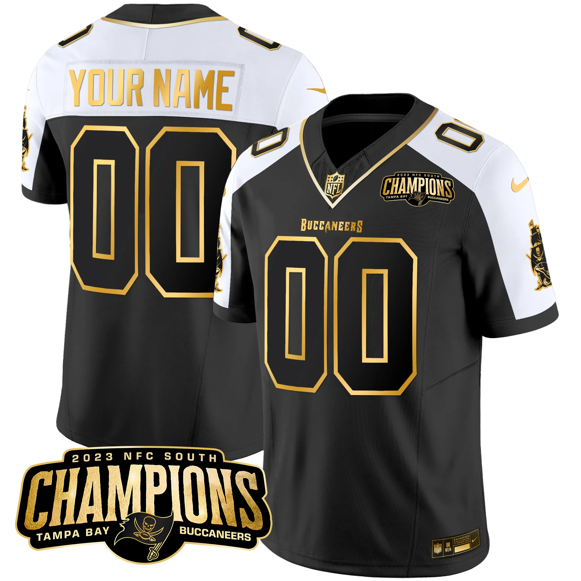 Buccaneers 2023 NFC South Champions Patch Gold Vapor Custom Jersey - All Stitched