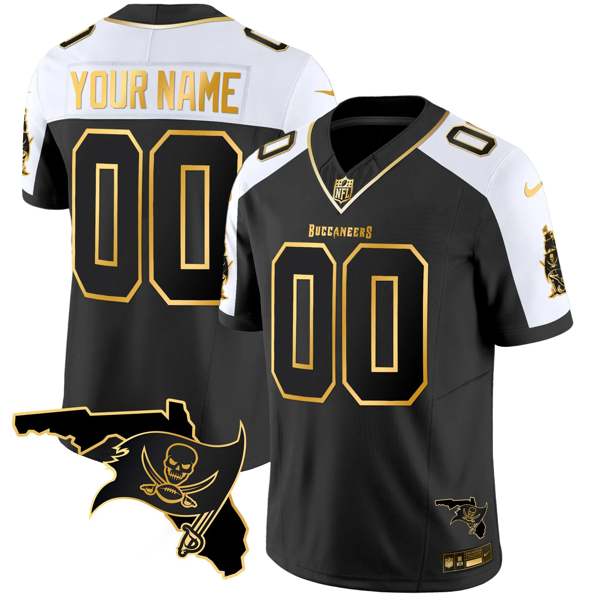 Buccaneers Florida Patch Vapor Gold Custom Jersey - All Stitched