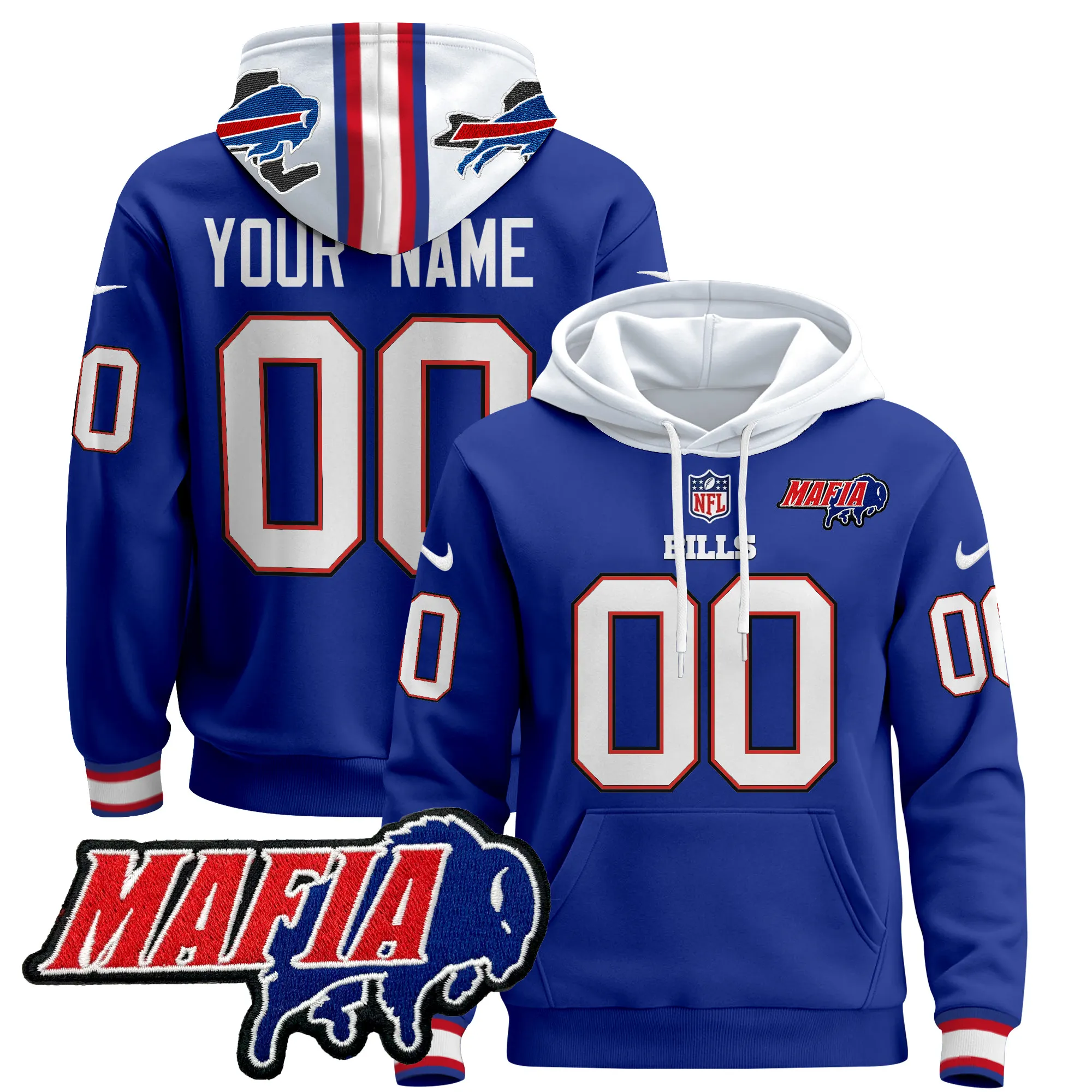Buffalo Bills 2024 Bills Mafia Patch Custom Pullover Hoodie - All Stitched