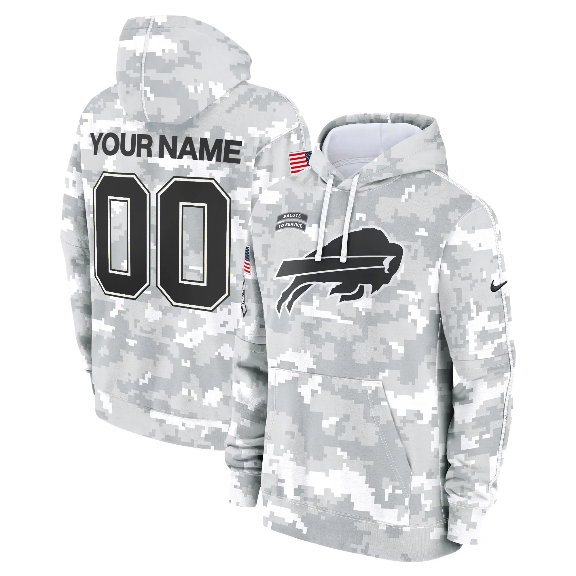Buffalo Bills 2024 Salute to Service Custom Fleece Pullover Hoodie - All stitched