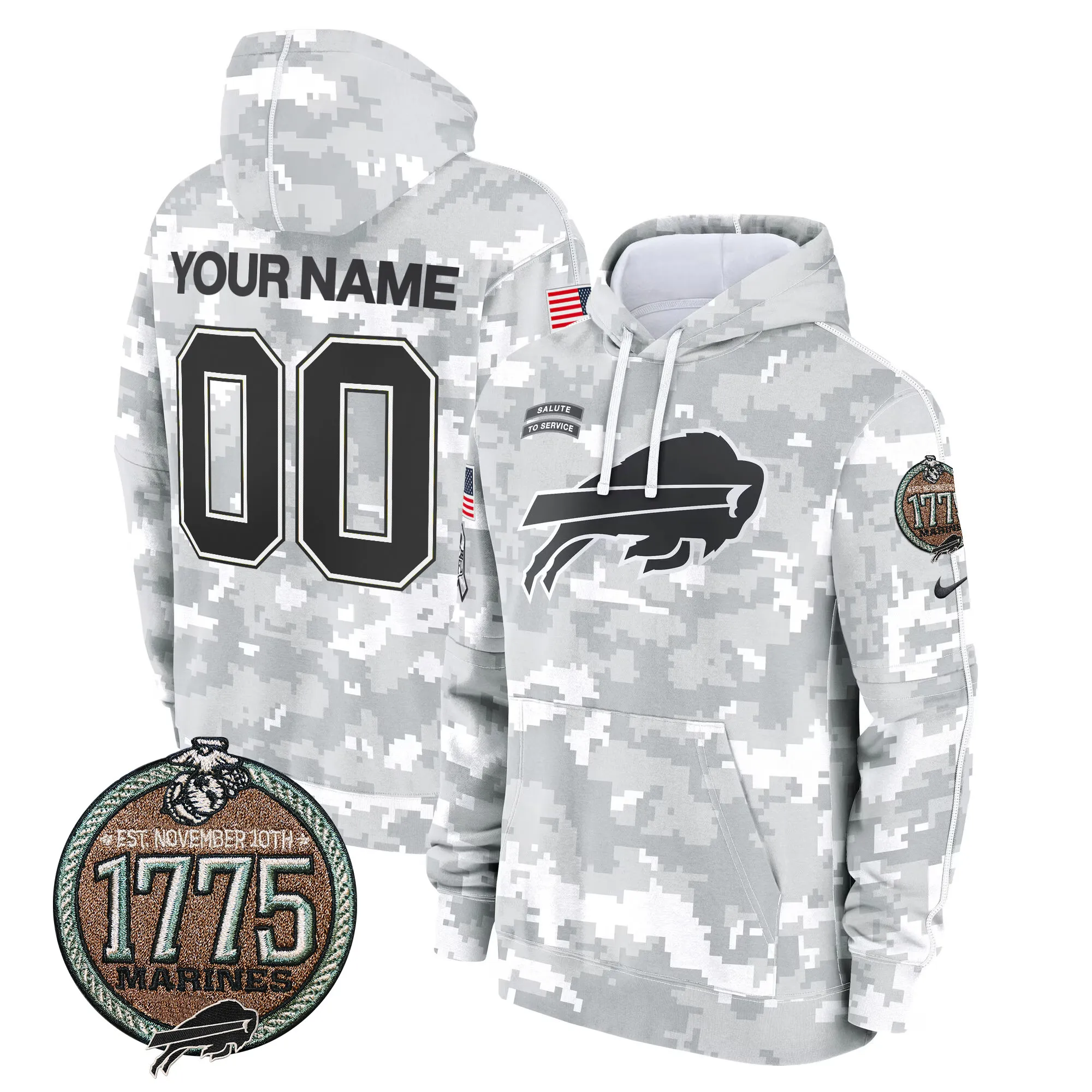 Buffalo Bills 2024 Salute to Service Establishment Year Patch Custom Fleece Pullover Hoodie - All Stitched