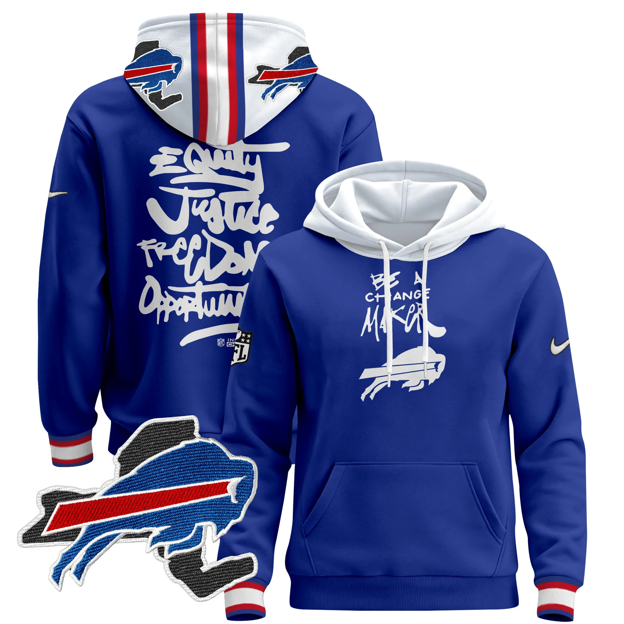 Buffalo Bills Be A Change Maker - Equality Justice Freedom Pullover Hoodie - Stitched
