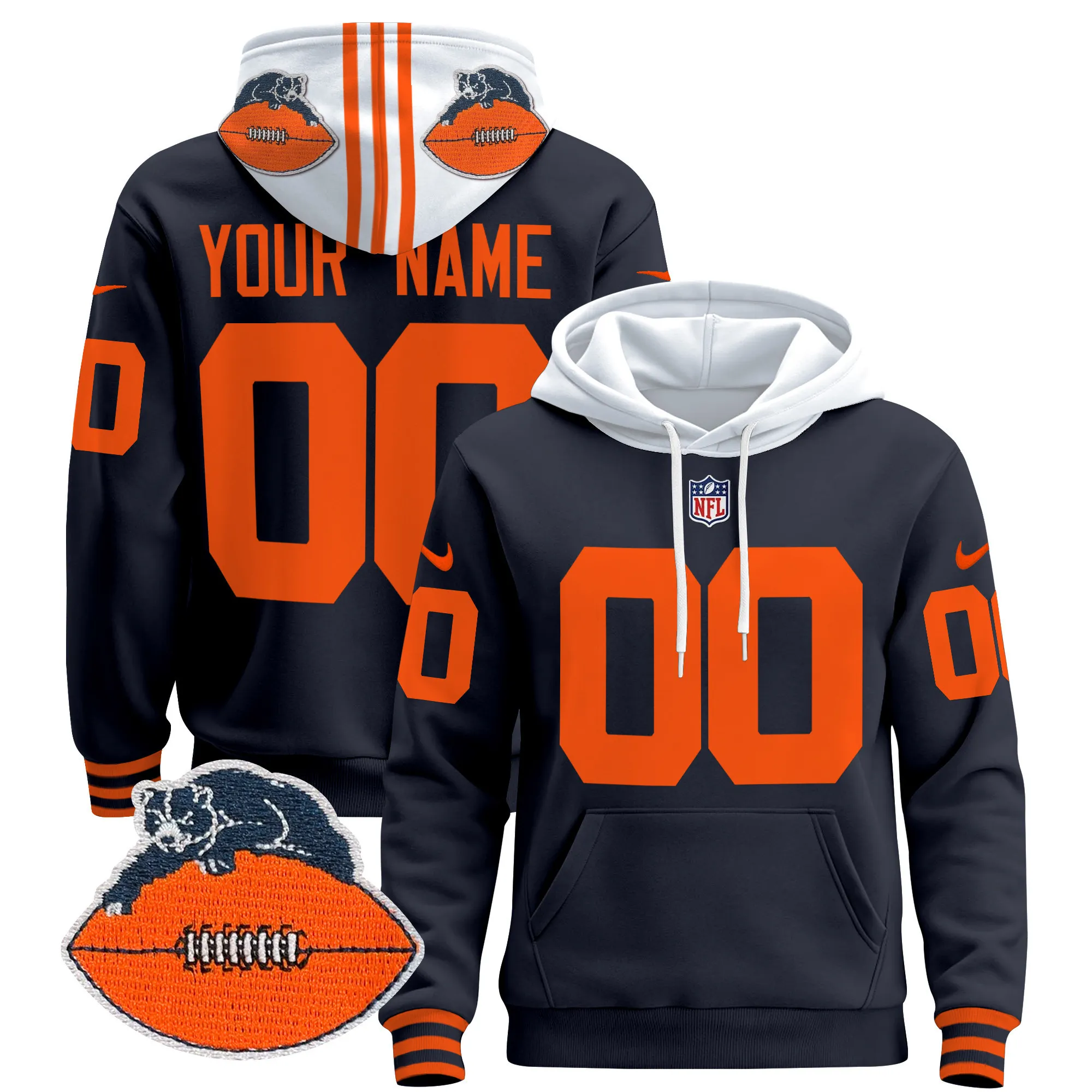 Chicago Bears Throwback 2024 Custom Pullover Hoodie - All Stitched