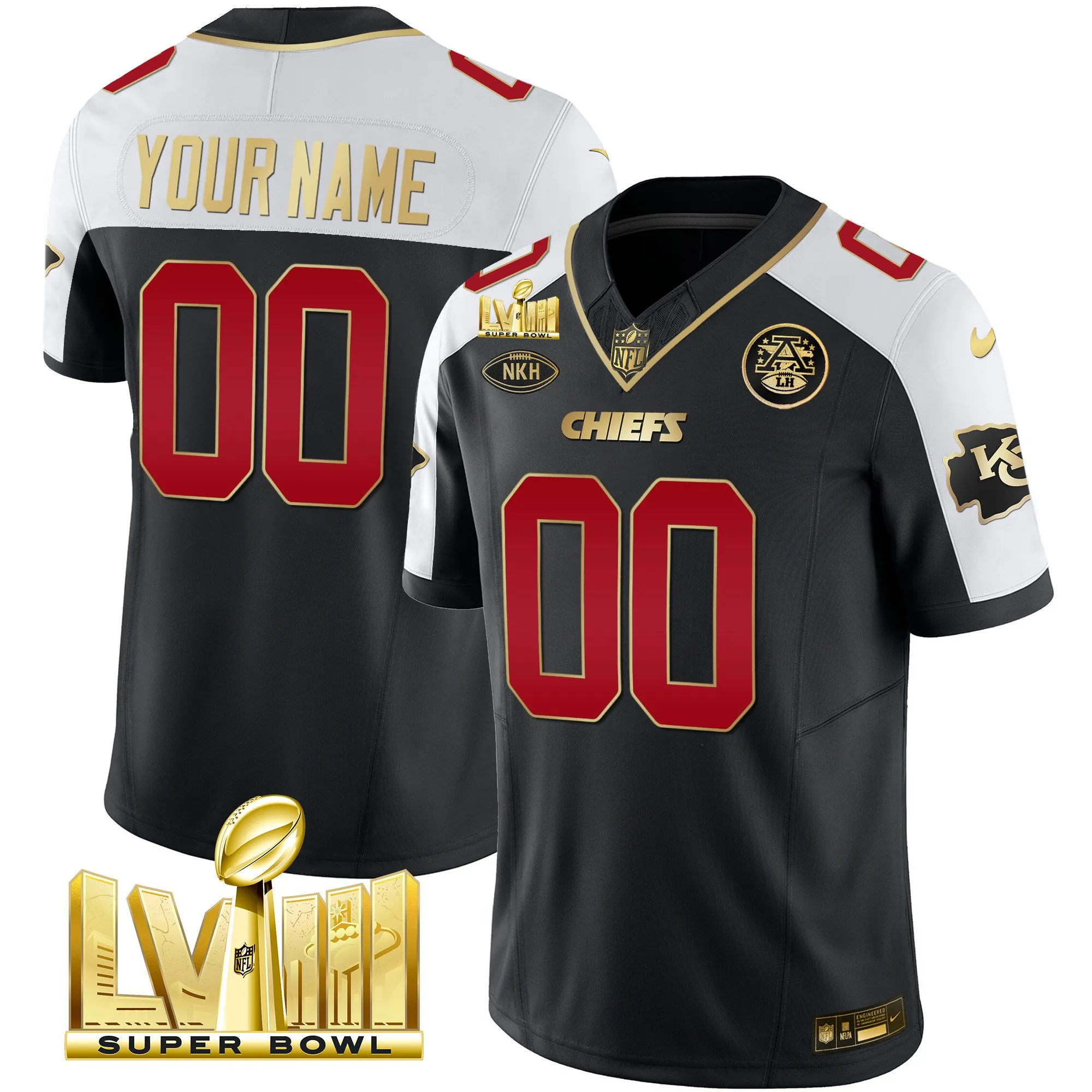 Chiefs Super Bowl LVIII Gold Patch Vapor Custom Jersey V2 - All Stitched