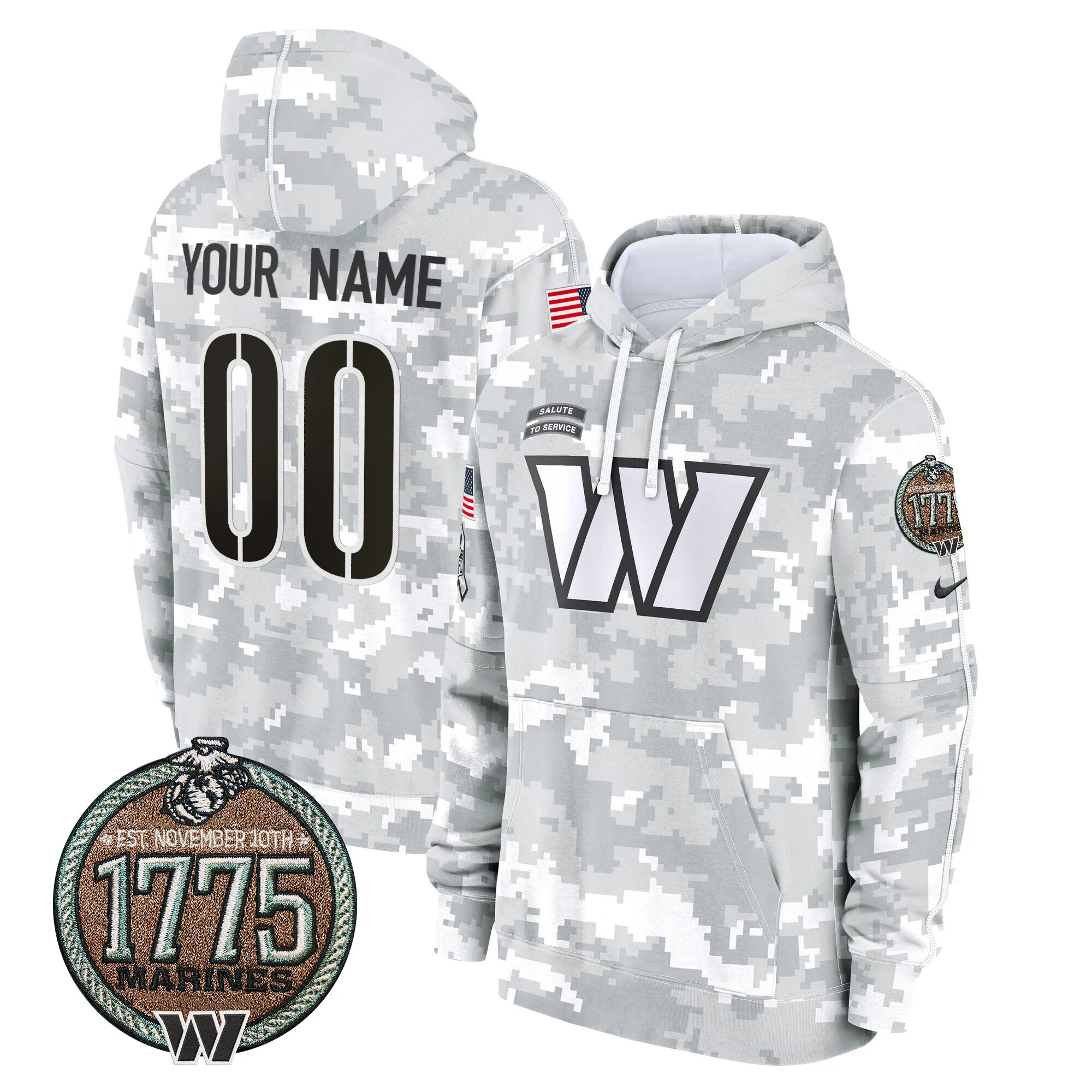 Commanders 2024 Salute to Service Establishment Year Patch Custom Fleece Pullover Hoodie - All Stitched