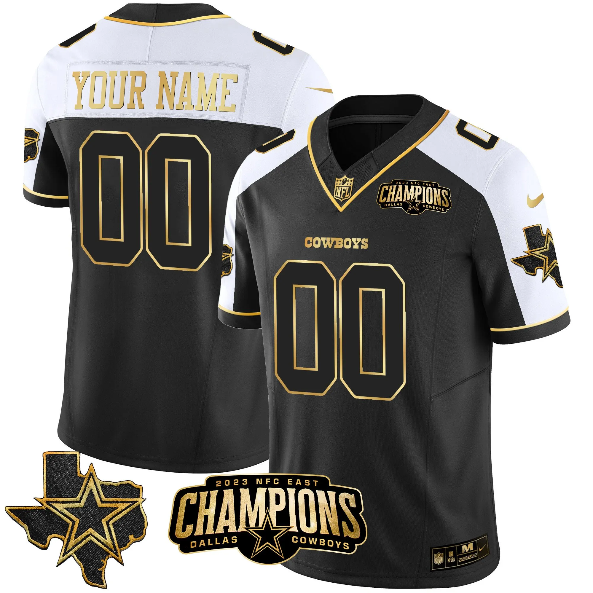 Cowboys 2023 NFC East Champions Patch Gold Vapor Custom Jersey - All Stitched