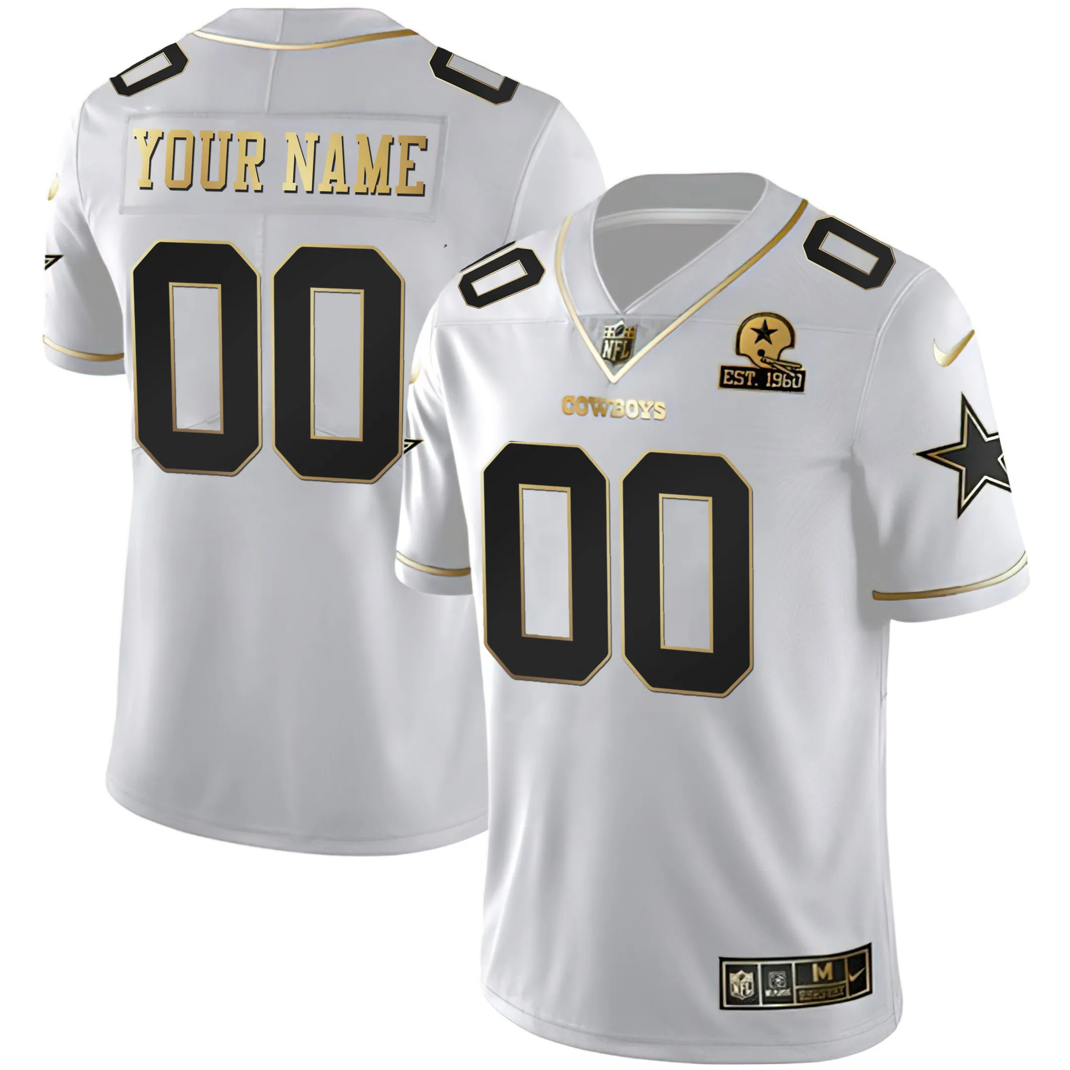 Cowboys White Gold Custom Name and Number - All Stitched