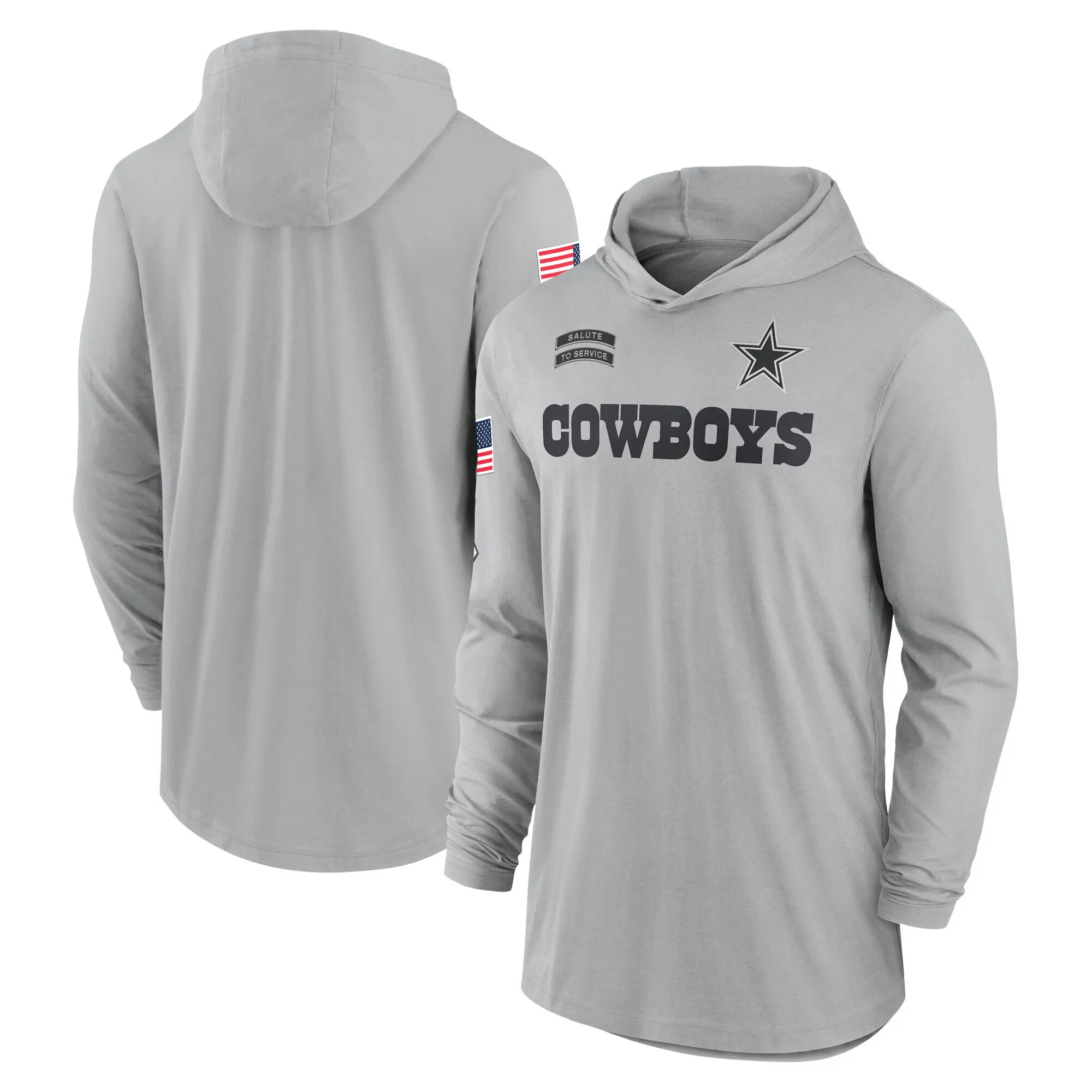 Dallas Cowboys 2024 Salute to Service Long Sleeve Hooded Shirt - Gray - All Stitched