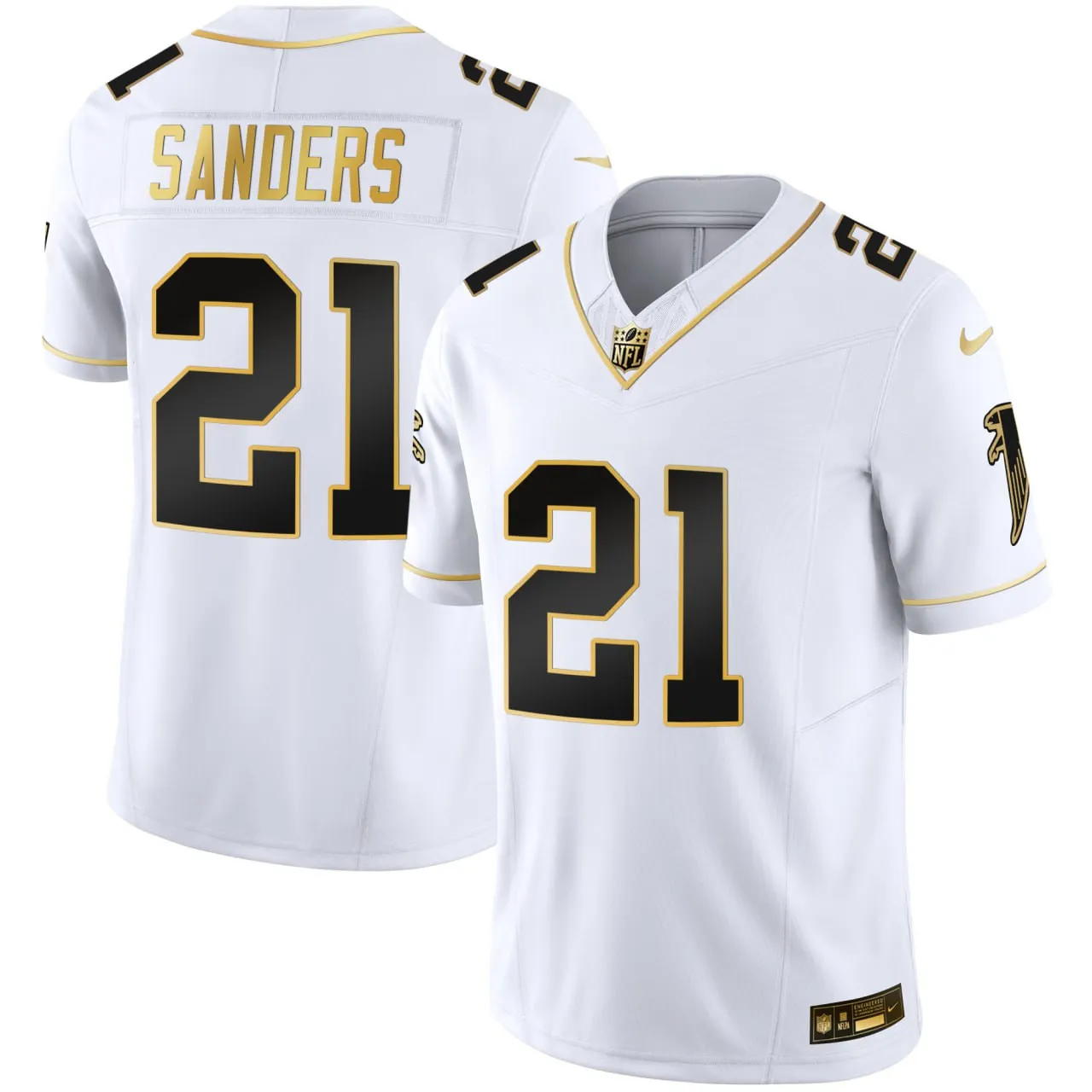 Deion Sanders Atlanta Falcons White Gold Jersey - All Stitched