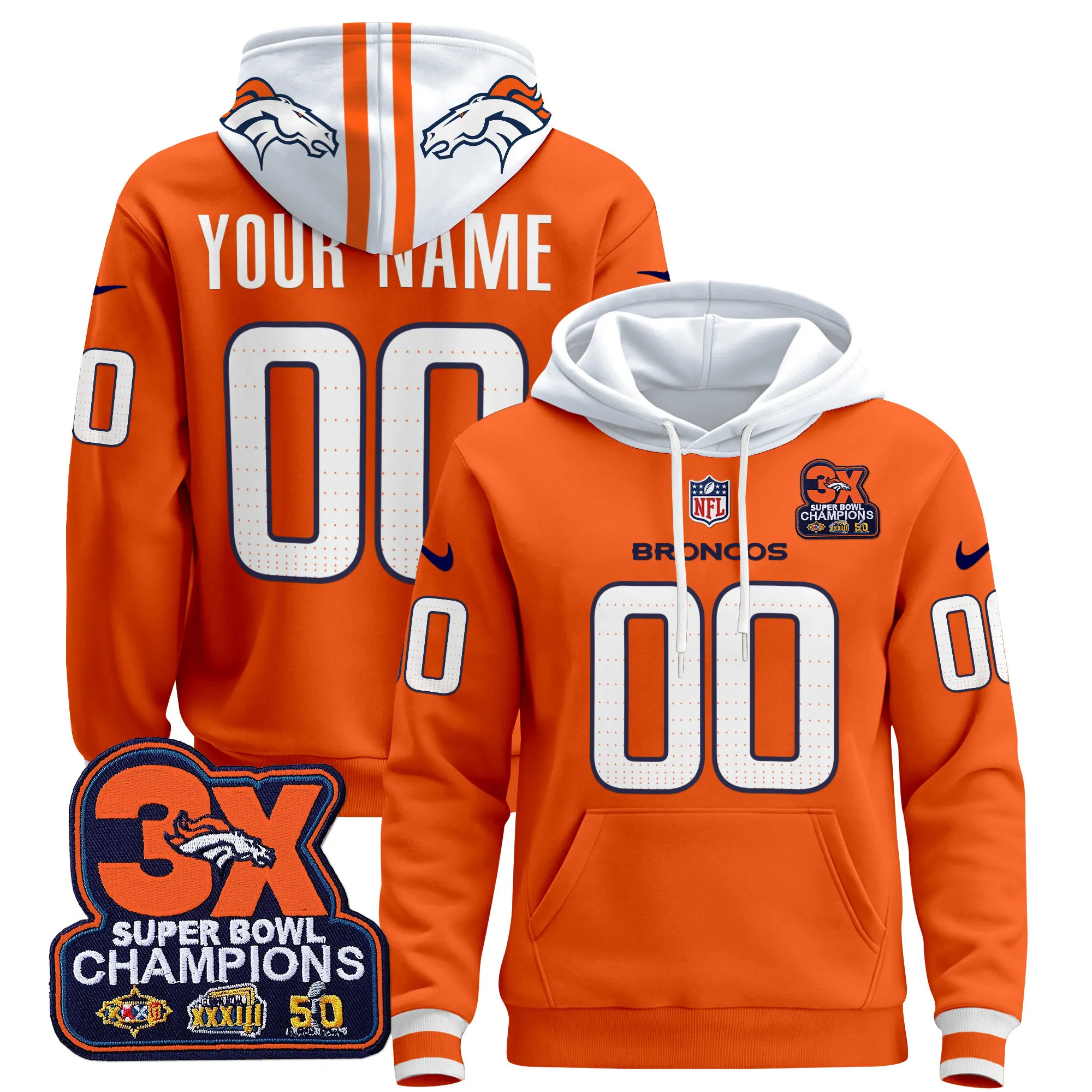 Denver Broncos 2024 Custom Pullover Hoodie - All Stitched