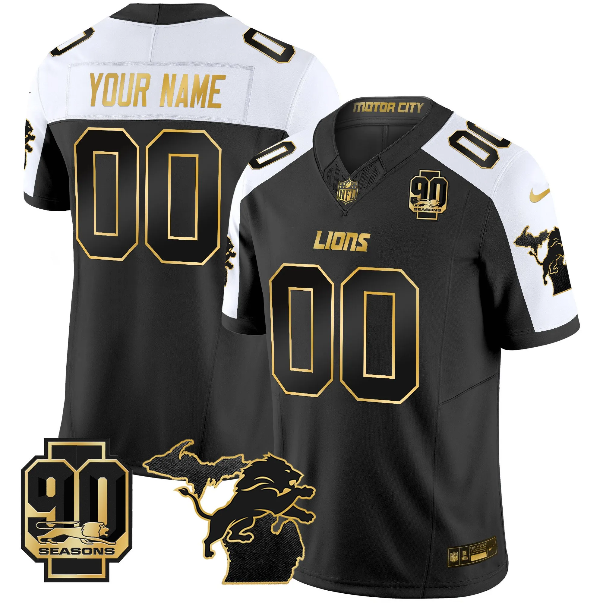 Detroit Lions 2024 Michigan & 90th Season Patch Gold Vapor Limited Custom Jersey - All Stitched