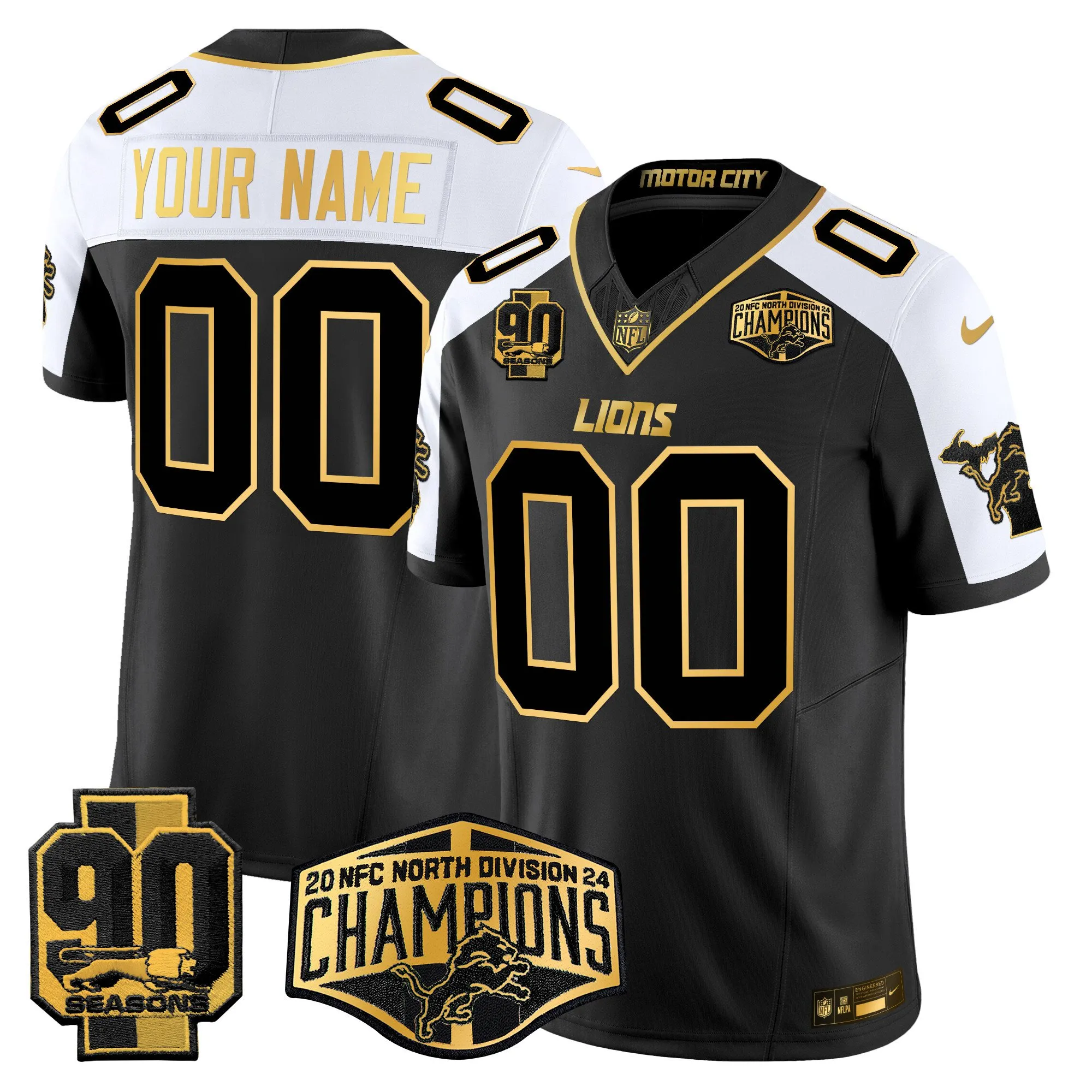 Detroit Lions 2024 NFC North Division Champions Patch Gold Vapor Limited Custom Jersey - All Stitched