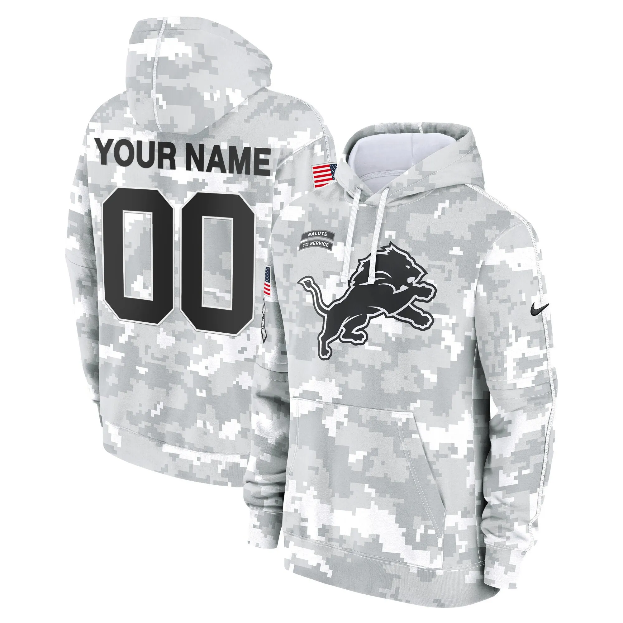 Detroit Lions 2024 Salute to Service Custom Fleece Pullover Hoodie - All Stitched