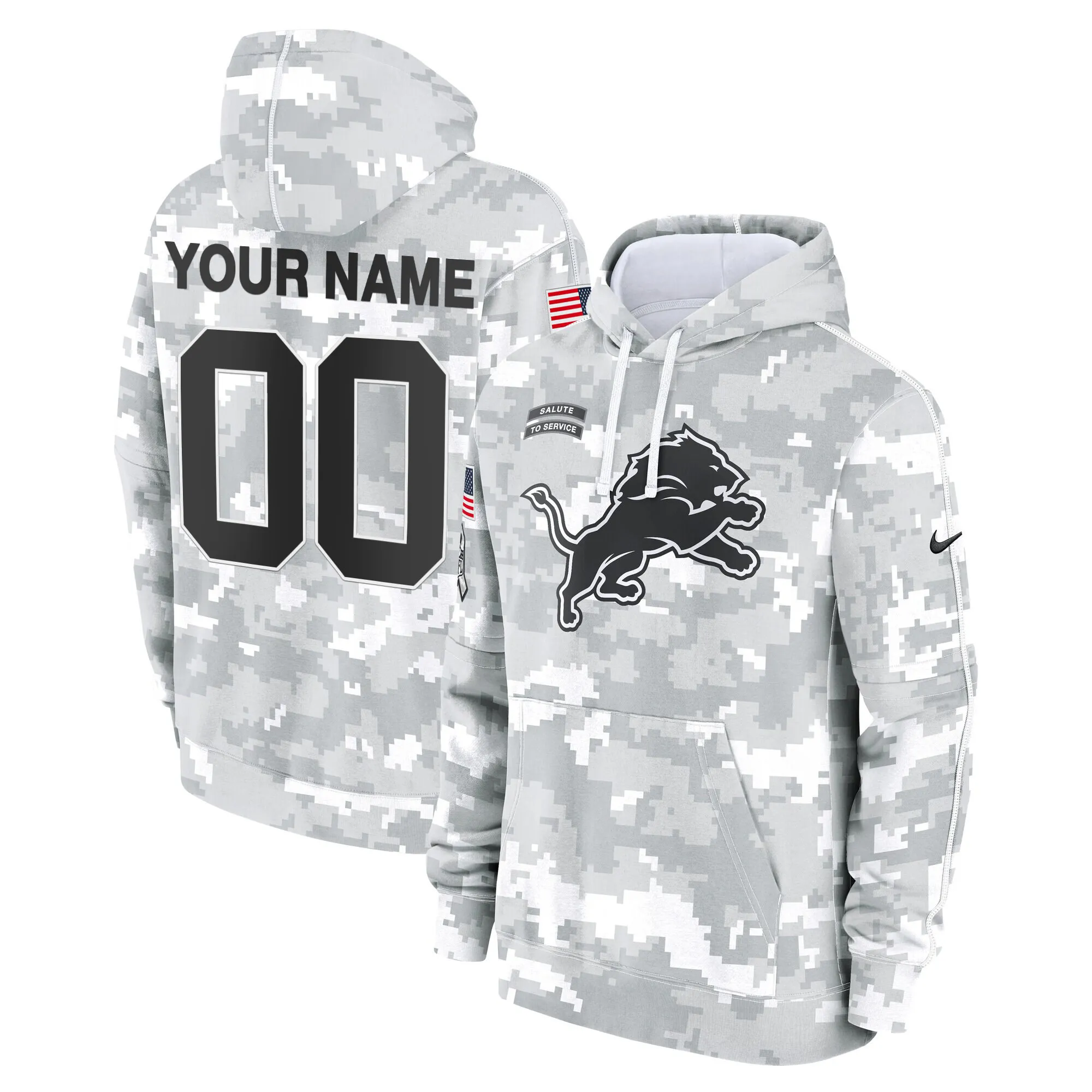 Detroit Lions 2024 Salute to Service Custom Fleece Pullover Hoodie - All Stitched