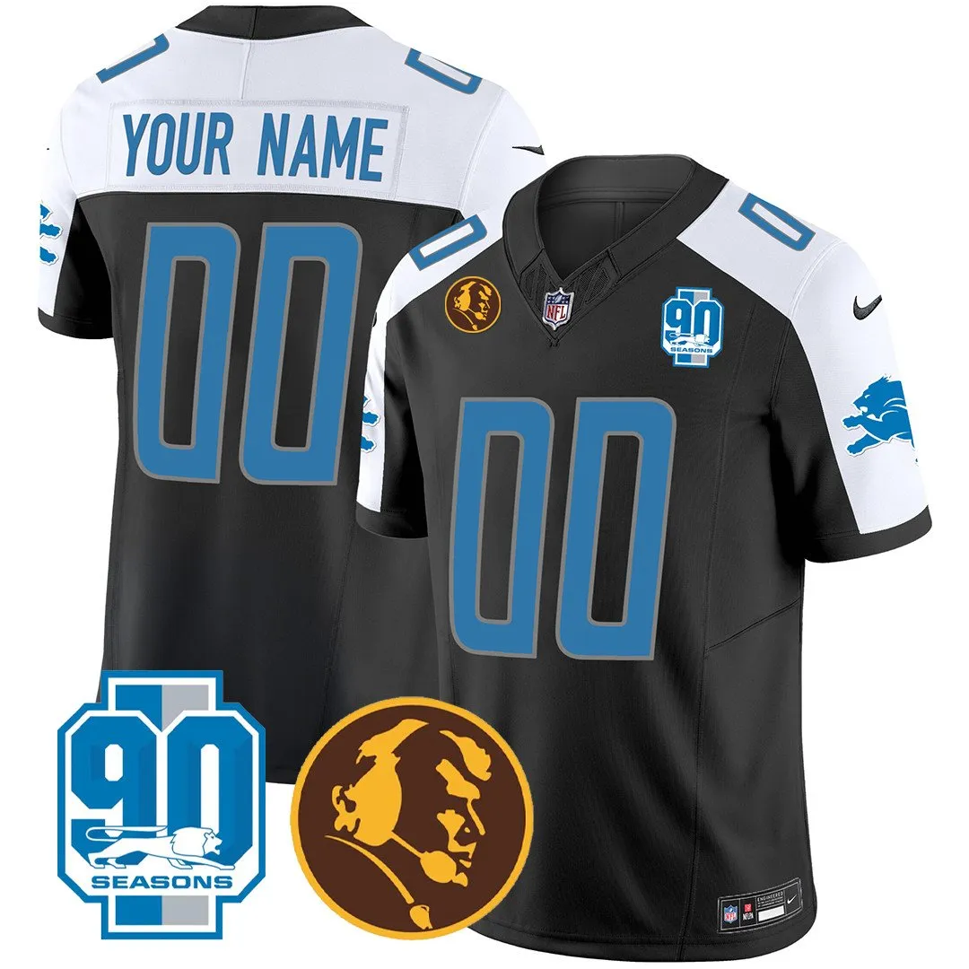 Detroit Lions 90th & John Madden Patch Custom Jersey - All Stitched