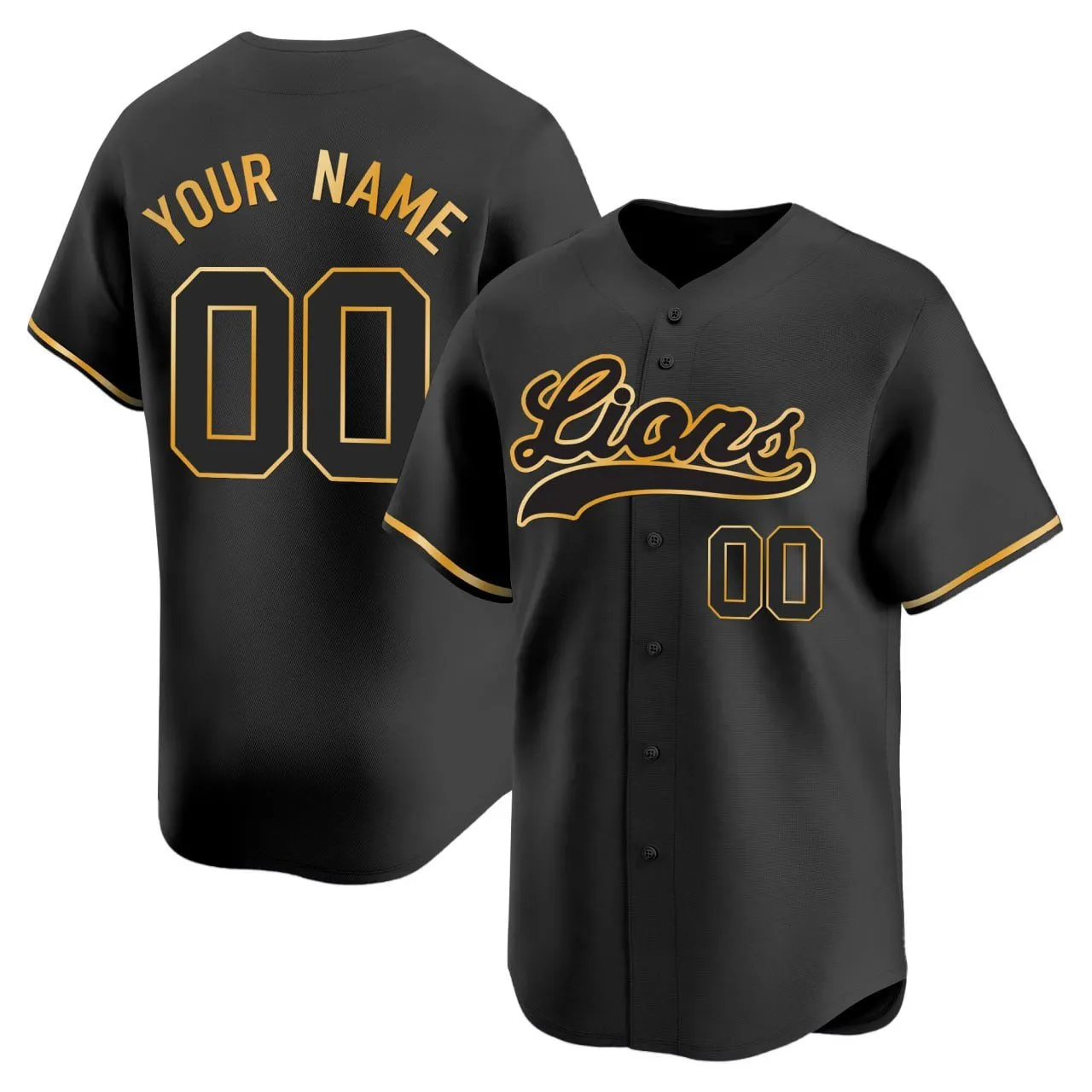 Detroit Lions Baseball Black Gold Custom Jersey - All Stitched