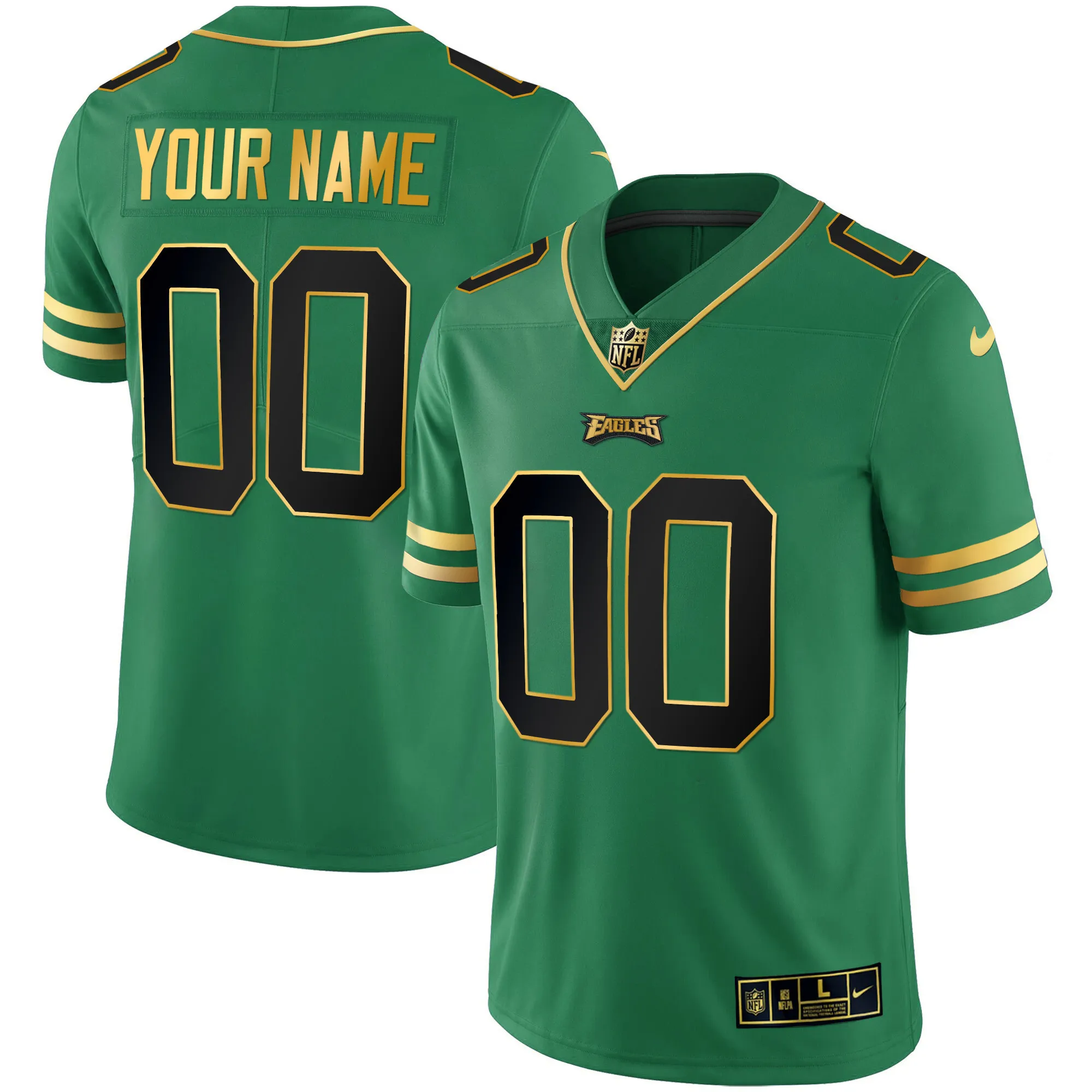 Eagles Gold & Kelly Vapor Custom Jersey V3 - All Stitched
