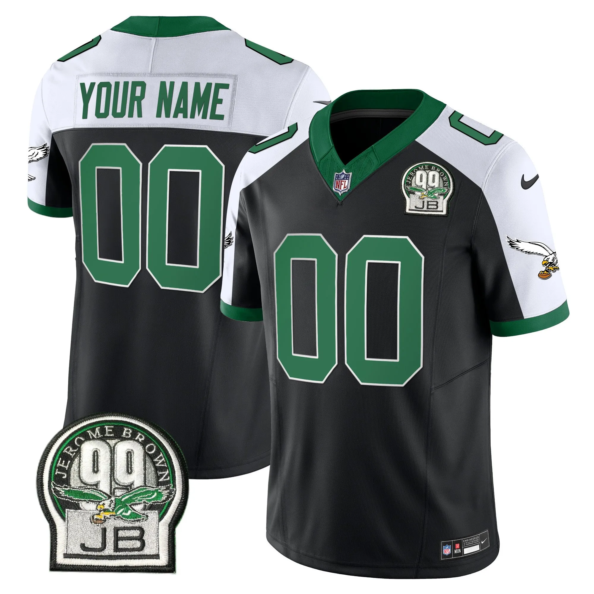 Eagles Jerome Brown Patch Kelly Green Alternate Custom Jersey - All Stitched