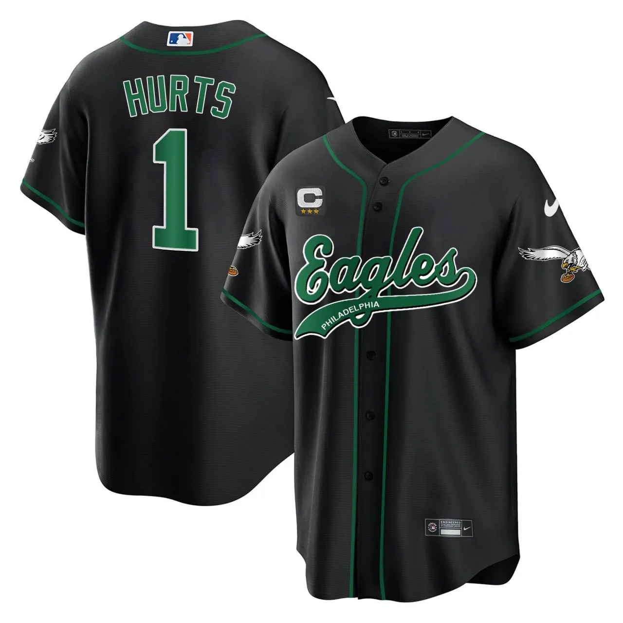 Eagles Kelly Black Baseball Jersey - All Stitched