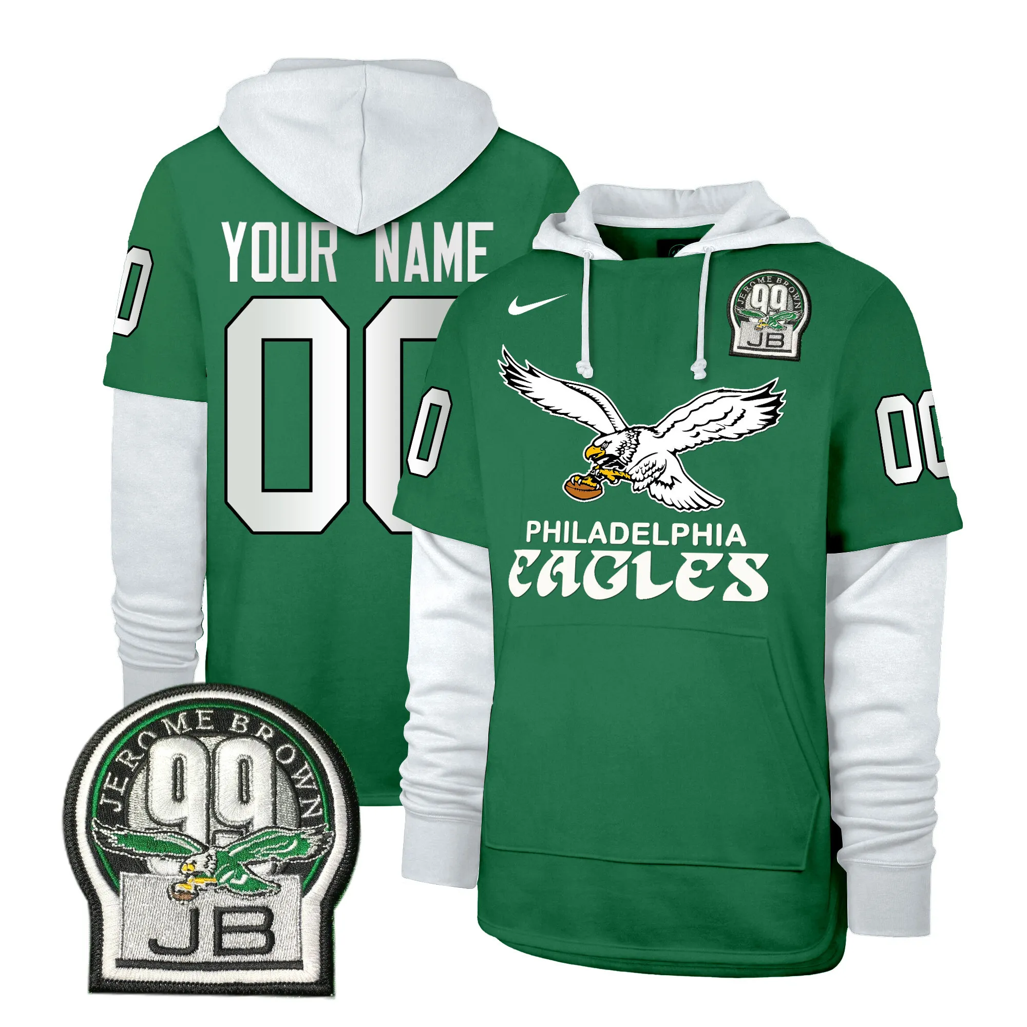 Eagles Kelly Green Custom Shortstop Pullover Hoodie - All Stitched