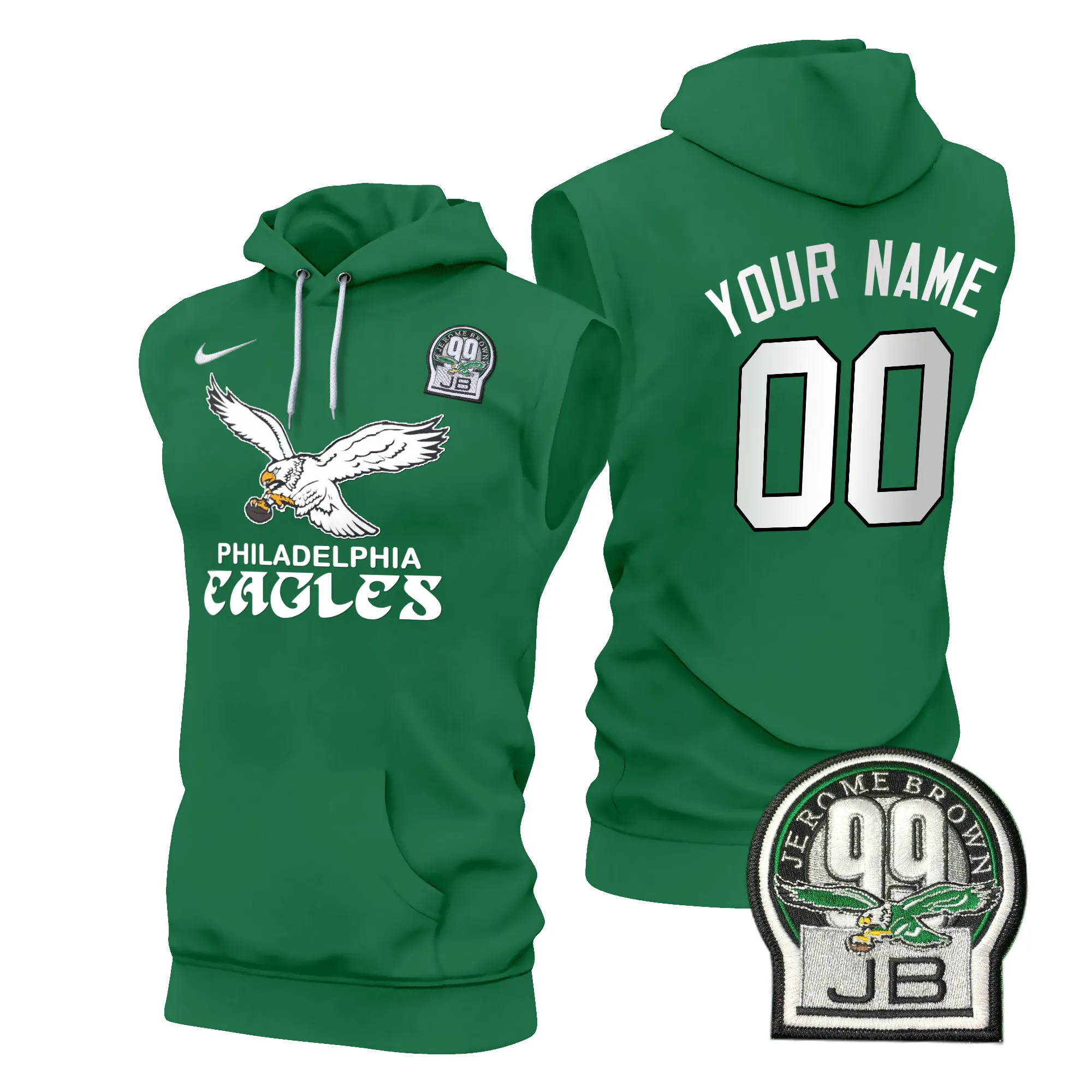 Eagles Kelly Green Custom Sleeveless Hoodie - All Stitched