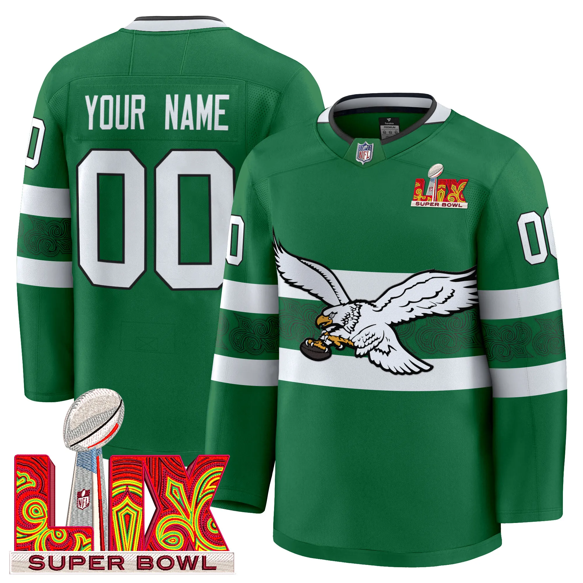 Eagles Kelly Green Hockey Premium Custom Jersey V3 - All Stitched