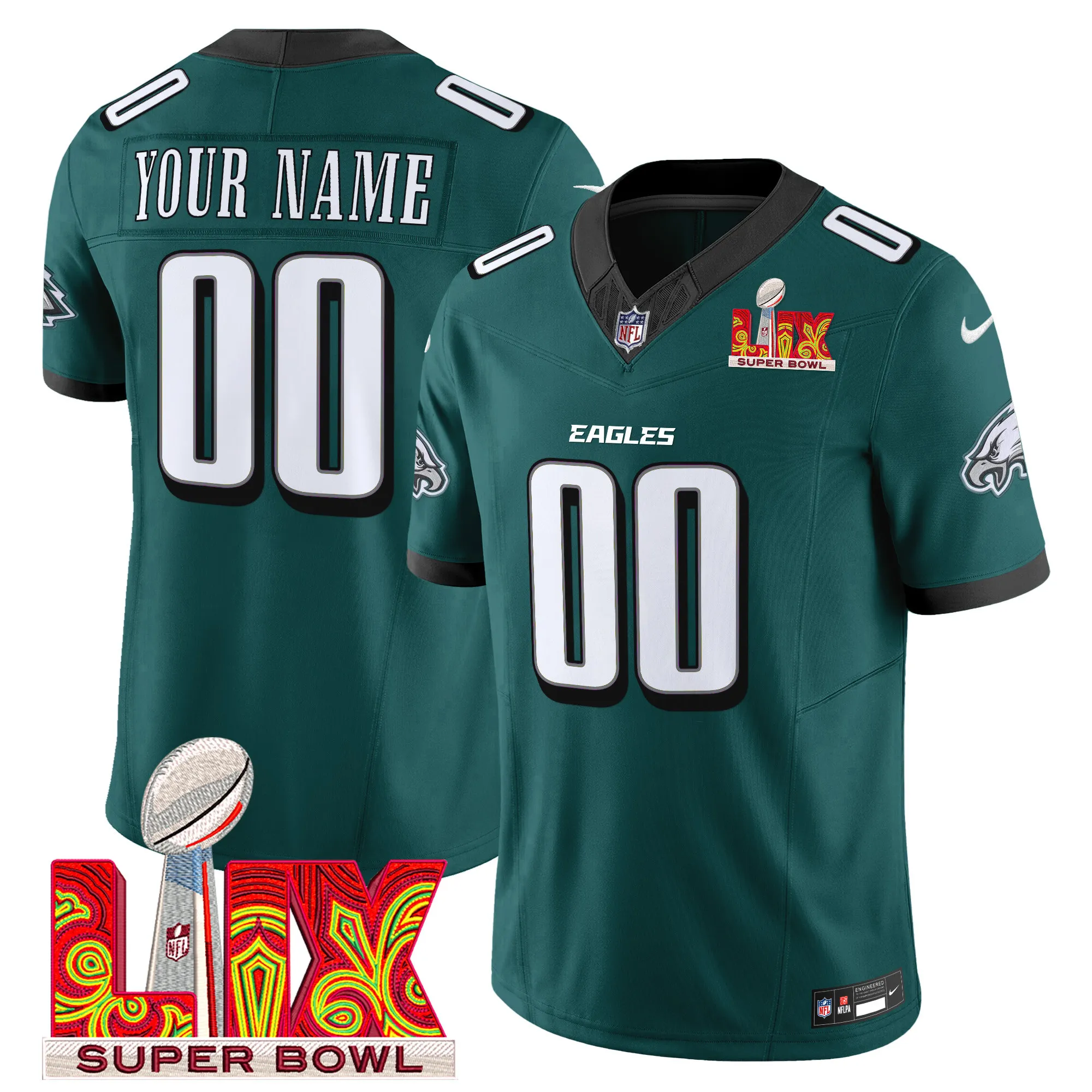Eagles Super Bowl LIX Patch Vapor Limited Custom Jersey - All Stitched
