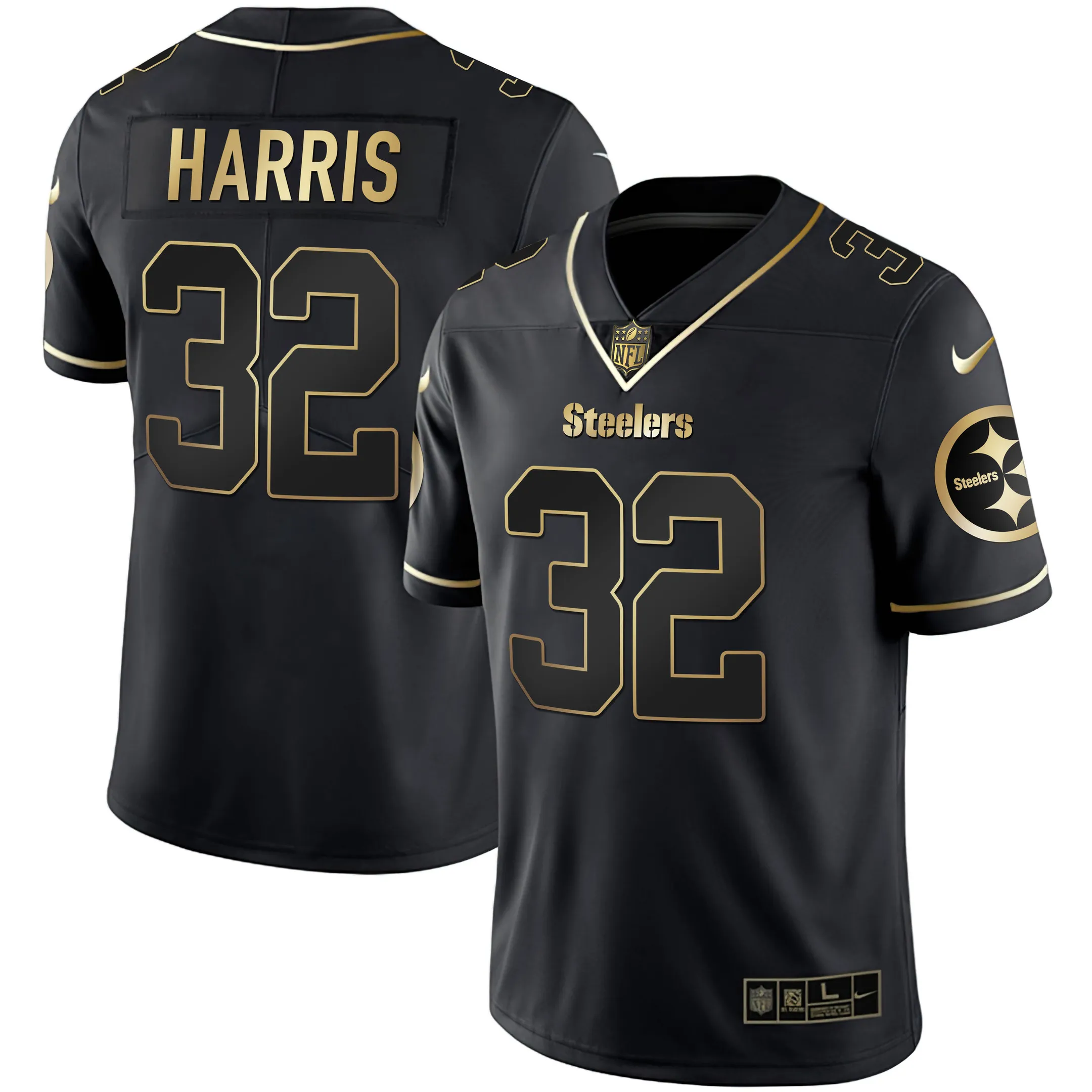 Franco Harris Steelers Black Gold & White Gold Jersey - All Stitched