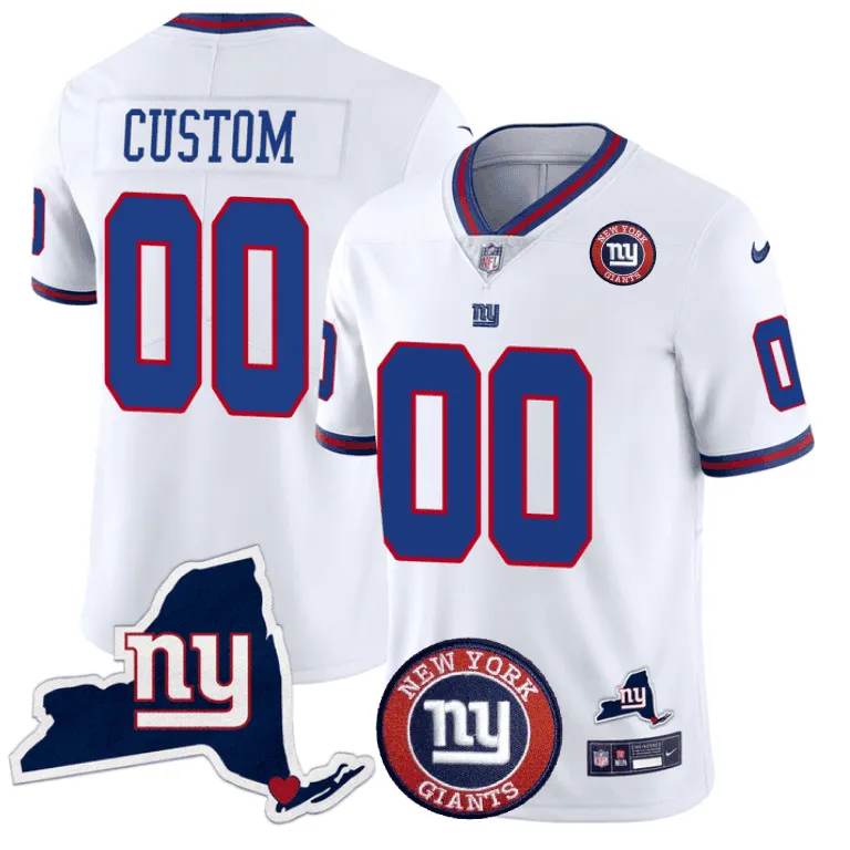 Giants New York State & Logo Patch Limited Custom Jersey - All Stitched