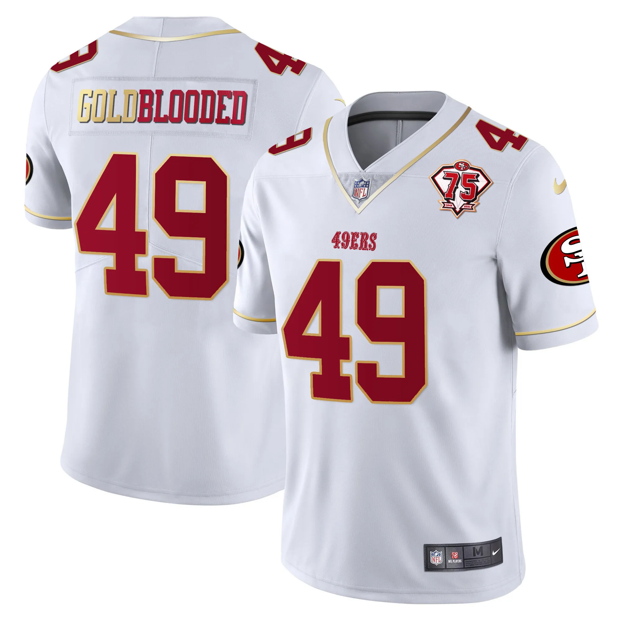 Gold Blooded 49ers 75th Anniversary Patch Vapor Gold Trim Jersey V2 - All Stitched
