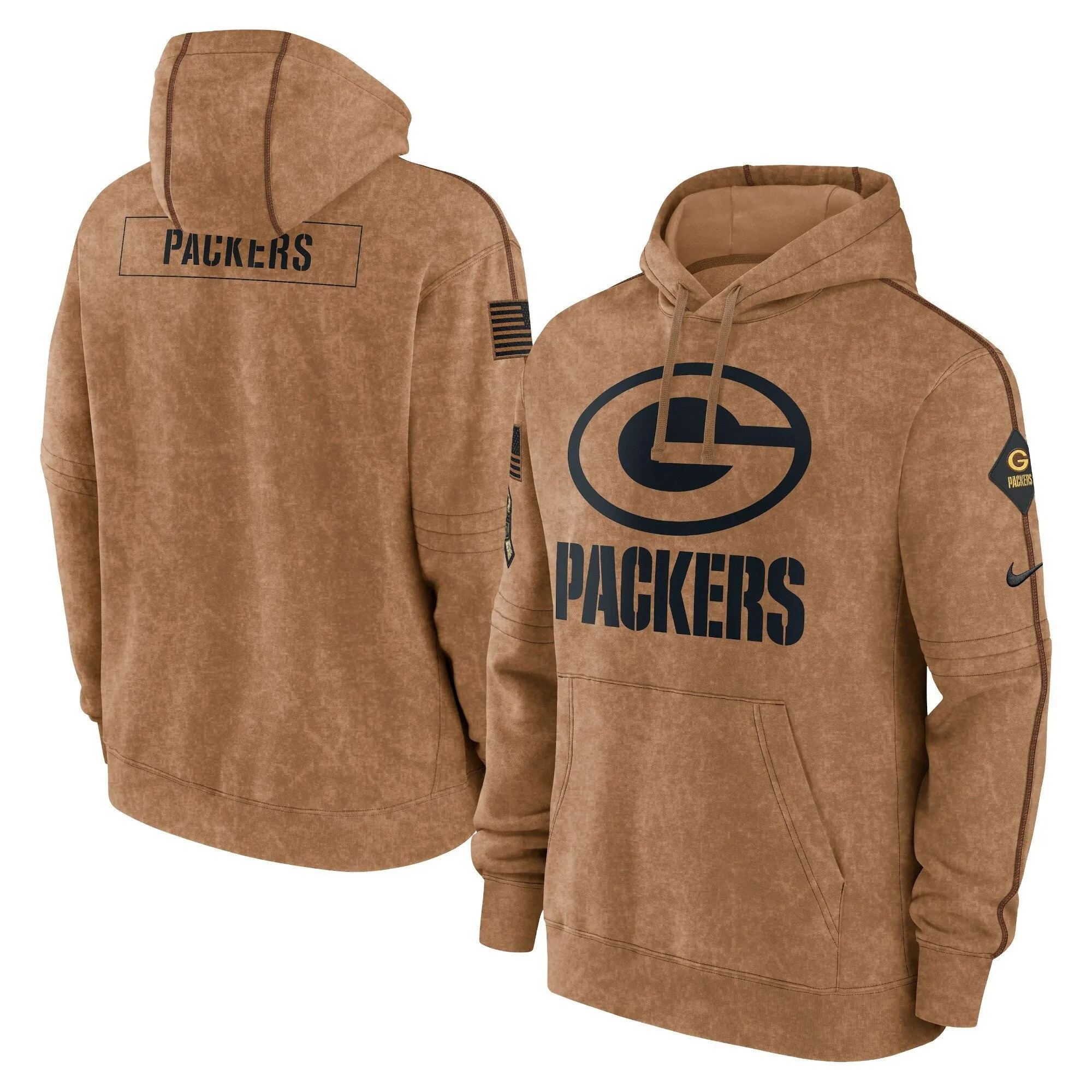 Green Bay Packers 2023 Salute To Service Brown Hoodie - Printed