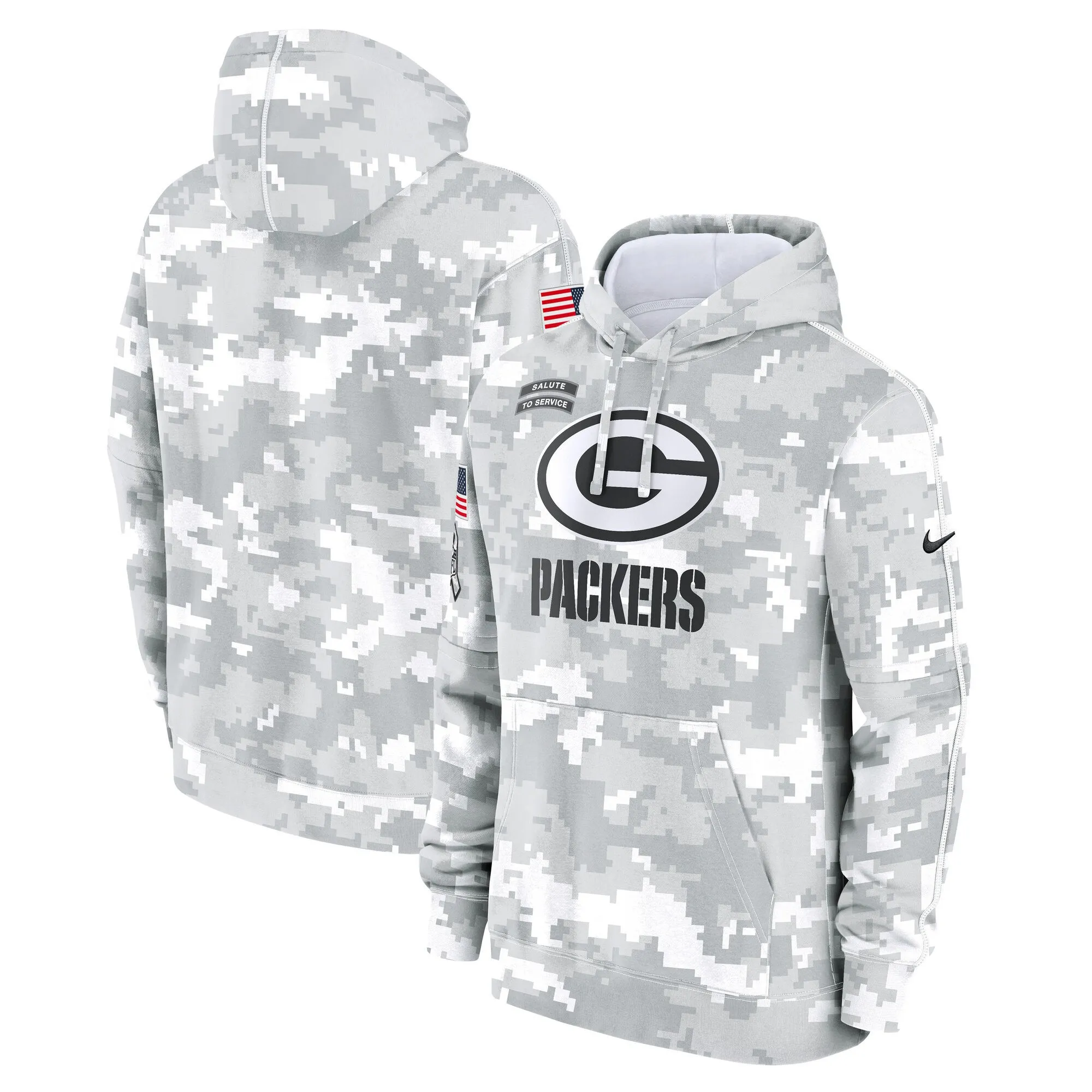 Green Bay Packers 2024 Salute to Service Pullover Hoodie - Arctic Camo - All Stitched