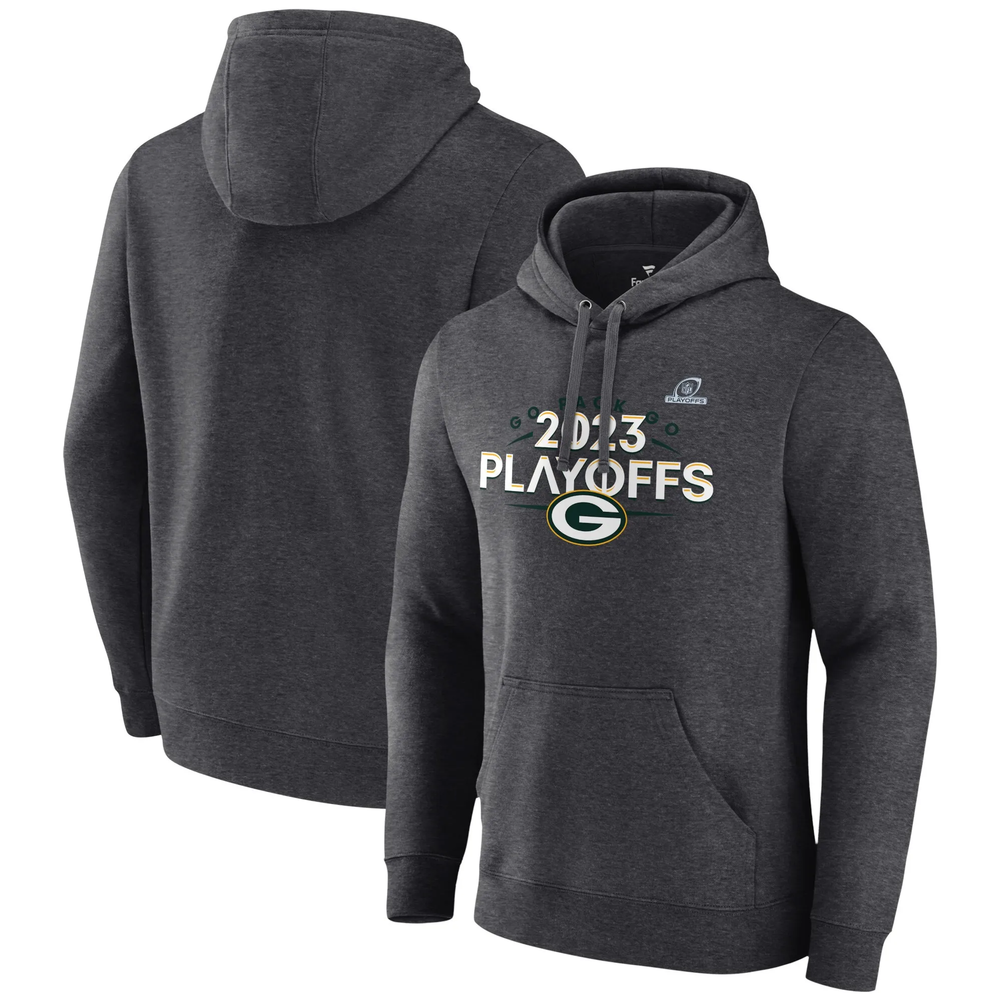 Green Bay Packers Heather Charcoal 2023 NFL Playoffs Hoodie - Printed