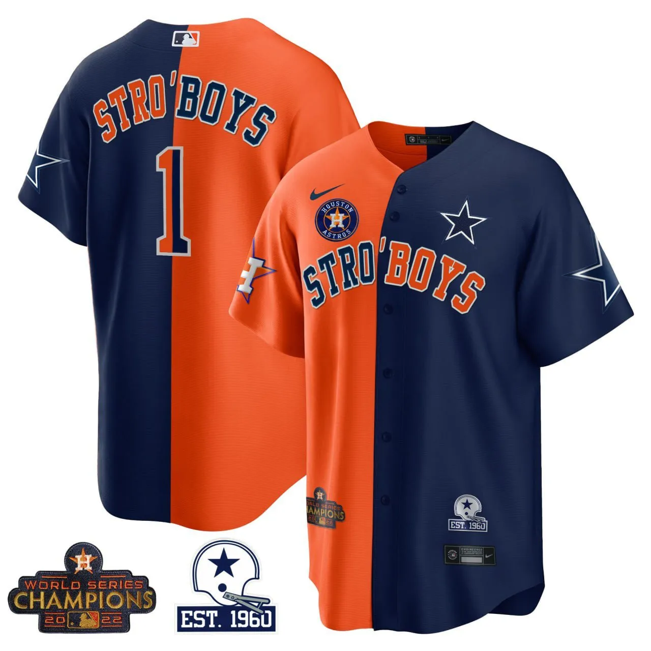 Houston Astros Dallas Cowboys Split Baseball Jersey - All Stitched
