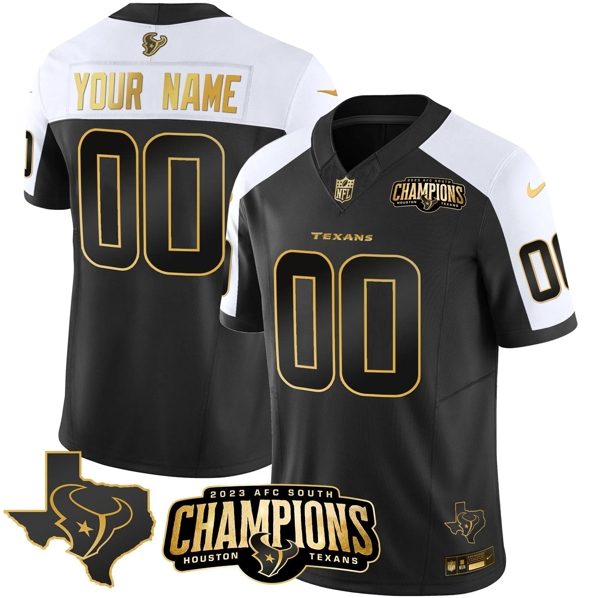 Houston Texans 2023 AFC South Champions Patch Gold Vapor Custom Jersey - All Stitched