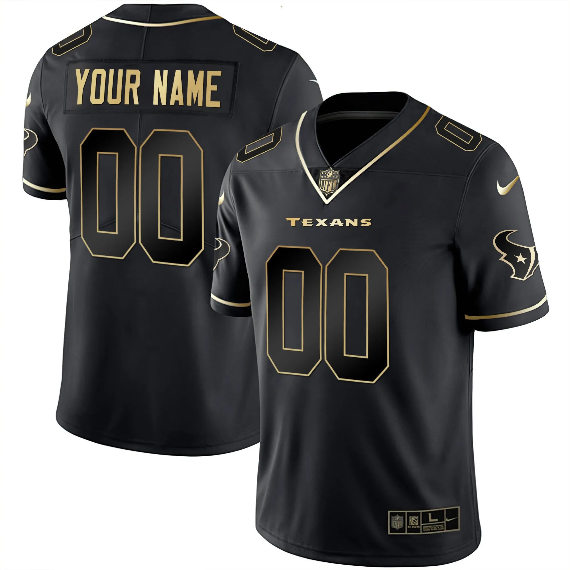 Houston Texans Black & White Gold Custom Jersey - All Stitched