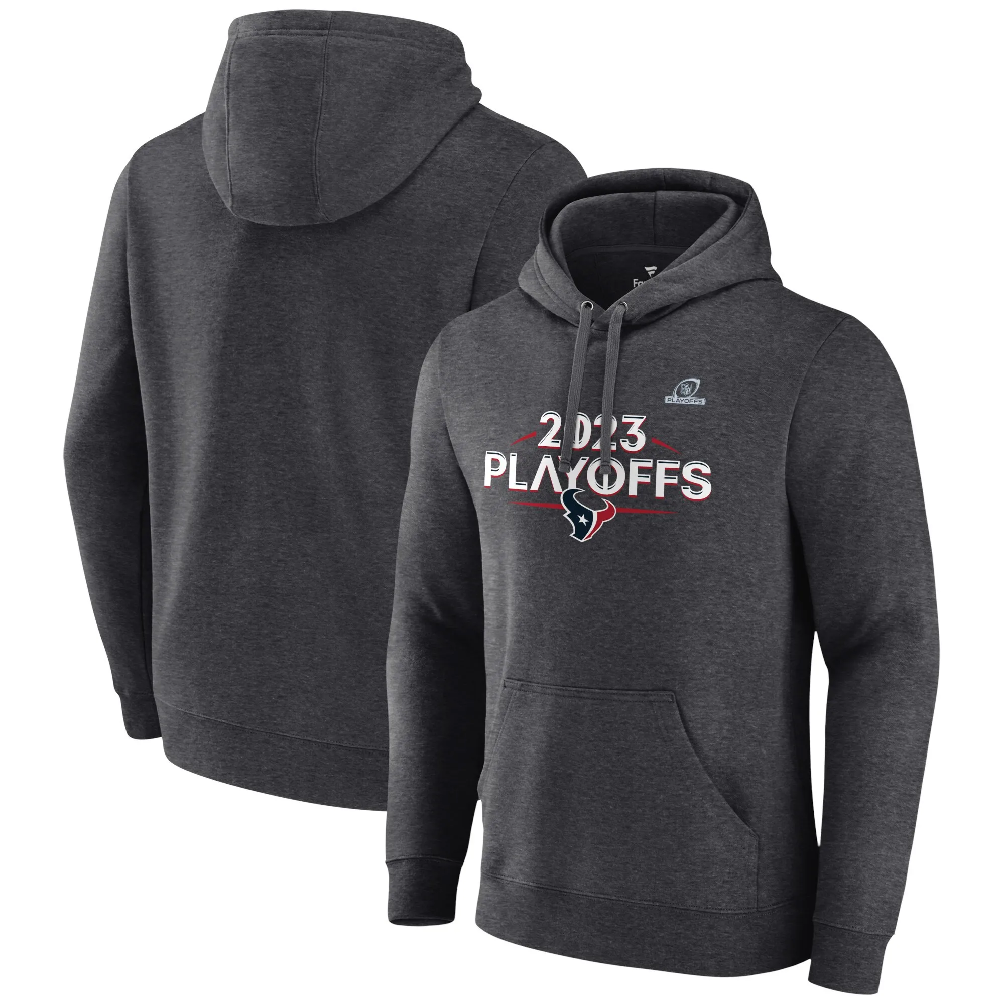 Houston Texans Heather Charcoal 2023 NFL Playoffs Pullover Hoodie - Printed