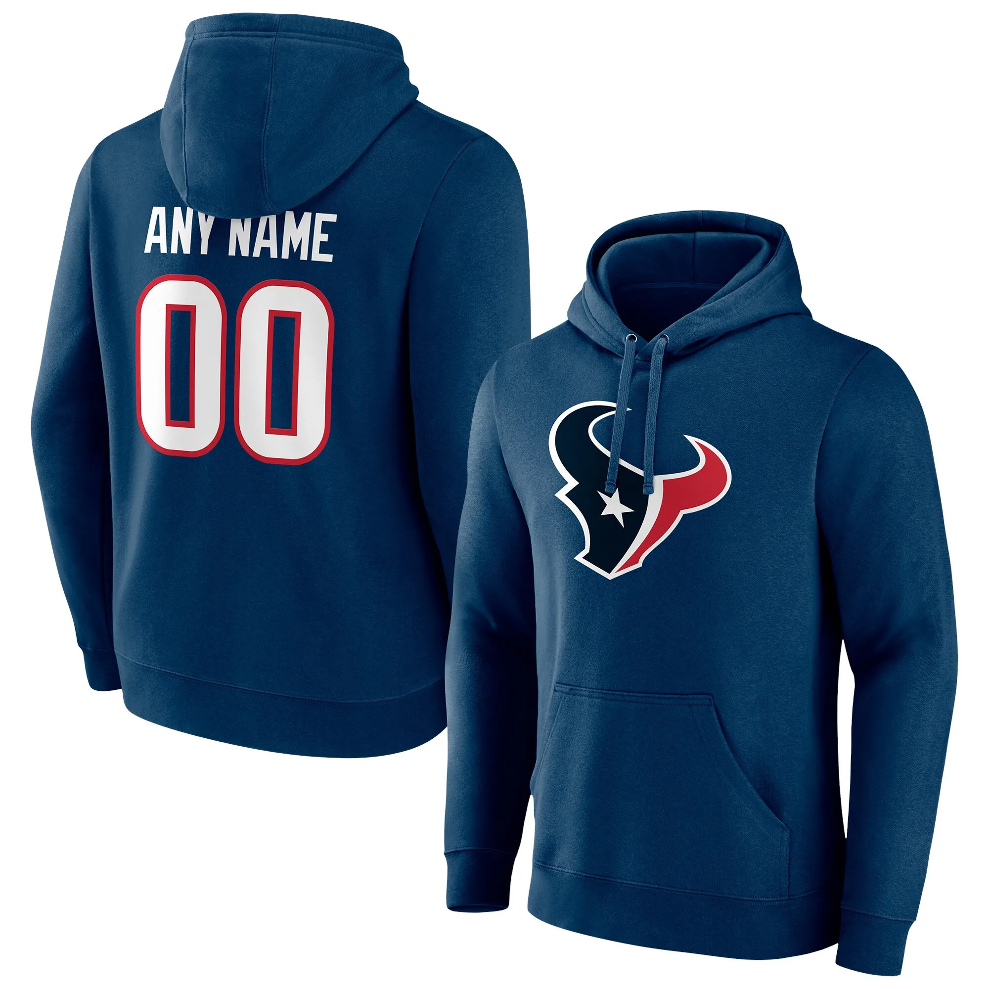 Houston Texans Navy Team Personalized Name & Number Pullover Hoodie - Printed